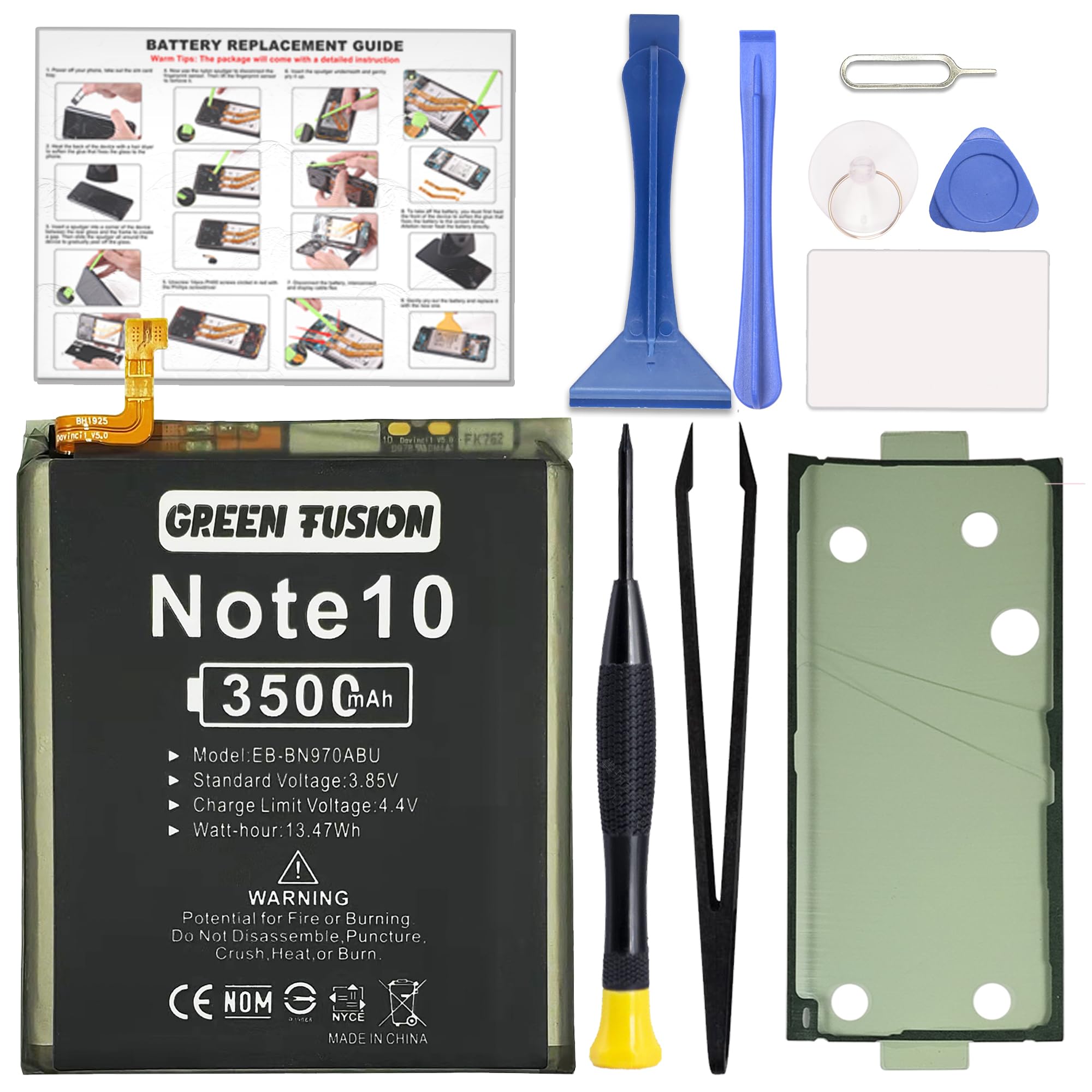 GREEN FUSION Compatible with Galaxy Note 10 Battery Replacement, EB-BN970ABU Battery for Samsung Galaxy Note 10 N970U/U1/F/W/N with Installation Instruction &amp; Repair Toolkit