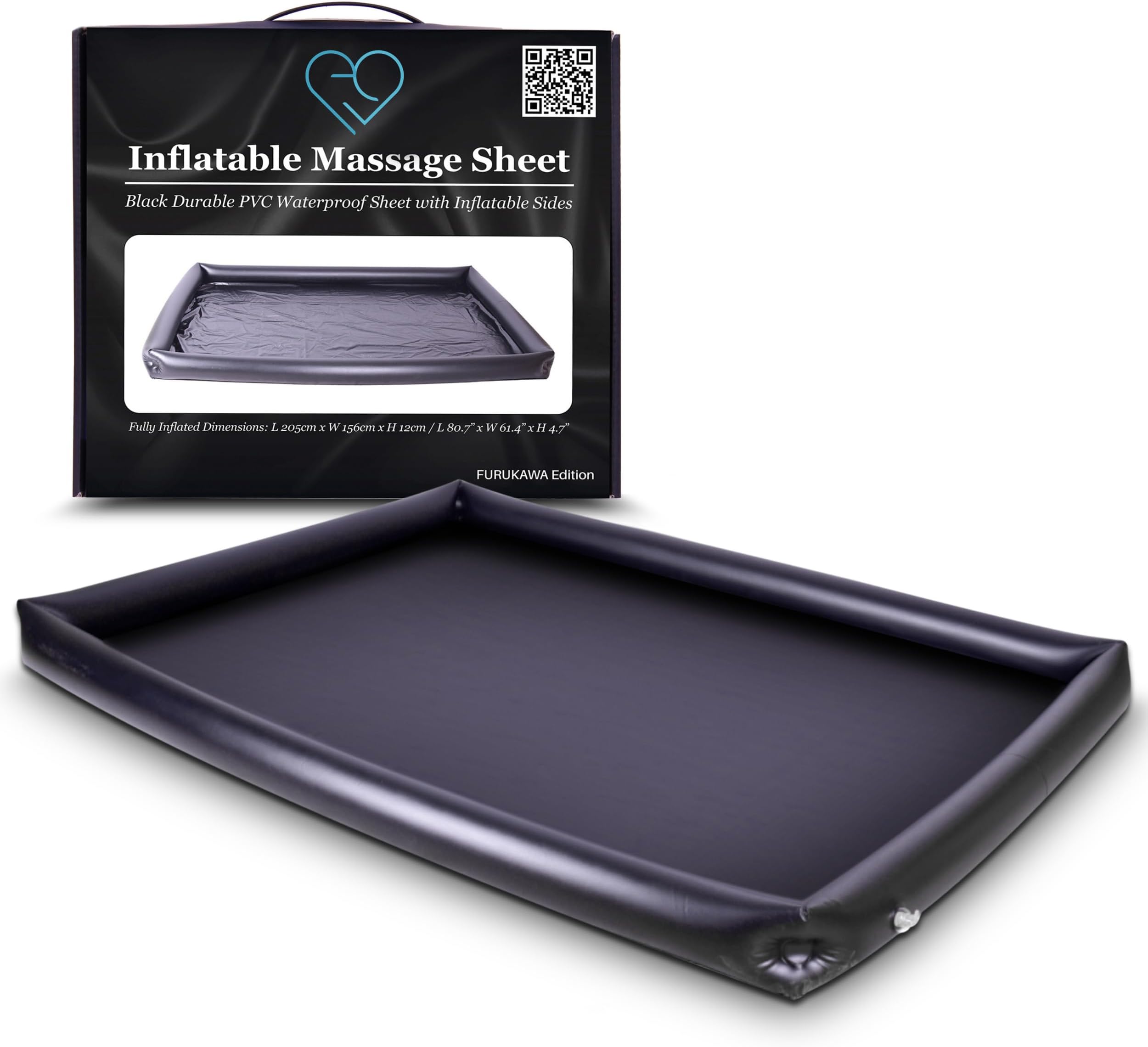 Inflatable Nuru Massage Sheet with Inflatable Sides | Black Durable PVC Waterproof | 205cm x 156cm x 12cm | Protection Against Oil, Water-based, and Silicone-based Products