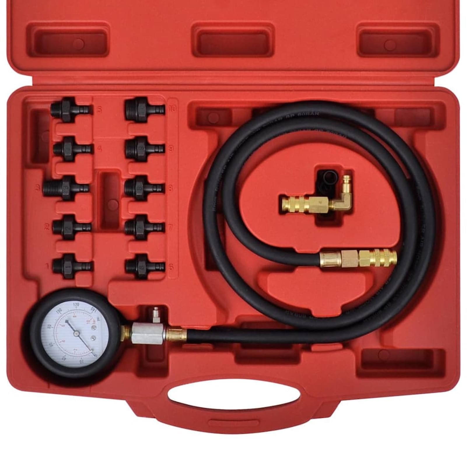 Homgoday Set Tester Pressione Olio Motore 10 Adattatori Manometro 0-10 Bar in Custodia