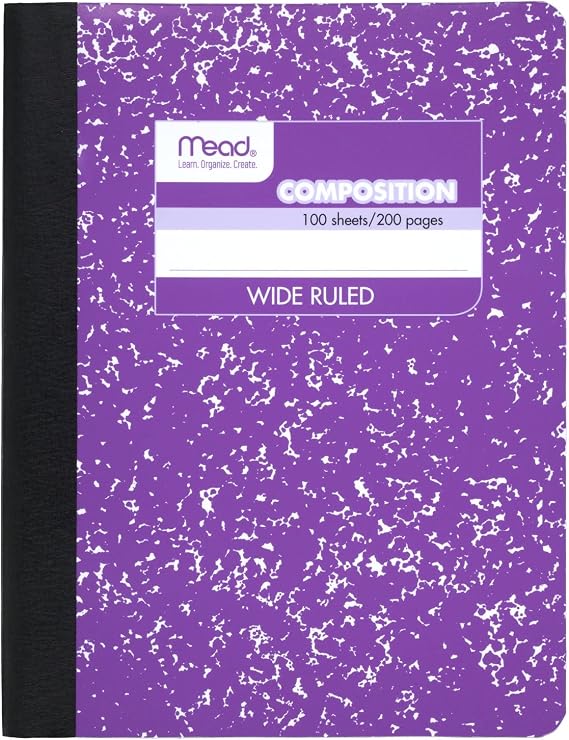 Mead Composition Notebook, Wide Ruled Paper, 7-1/2 x 9-3/4, 100 Sheets, Purple Marble (09918BA7)
