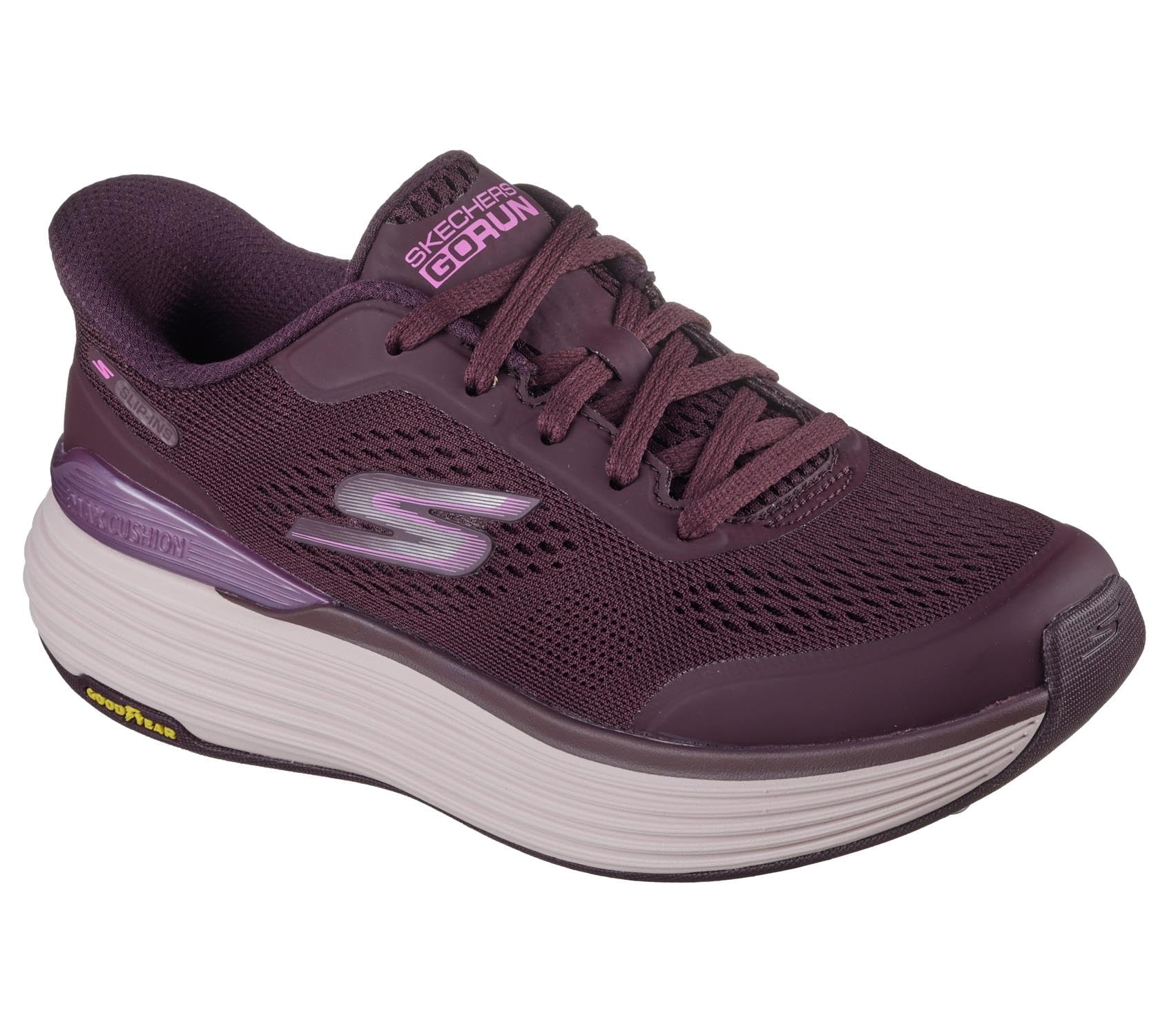 Skechers Women's Max Cushioning Suspension Chrone Slip-On Sneakers, Burgundy Synthetic/Trim, 5.5 UK