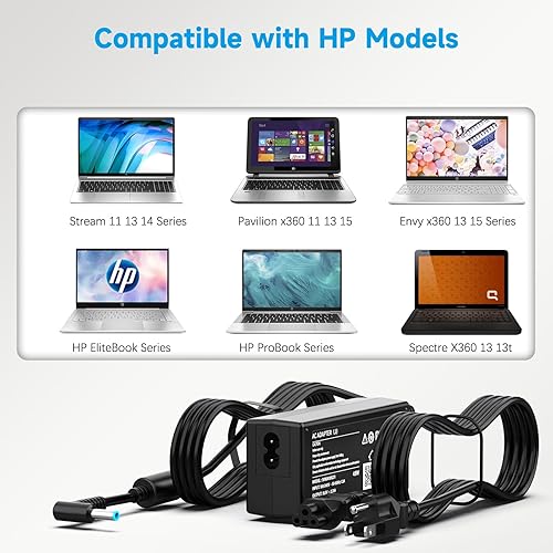 Miniatura 3 de HP Cargador para portátil de 45 W 19.5 V 2.31 A para HP Stream 11 13 14, Pavilion, Elitebook Folio, Spectre, Pavilion Touchsmart, Spectre Ultrabook,
