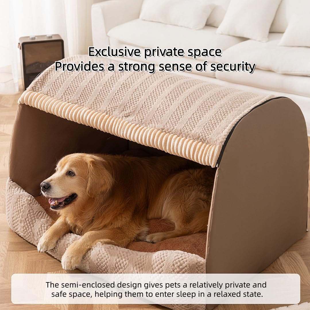 Extra große Hundehütte für den Innenbereich, Memory-Schwamm, gemütliches Hundebett, Haustierschlafhaus, Hundehöhle für Hunde, Katzen (Khaki, XL)