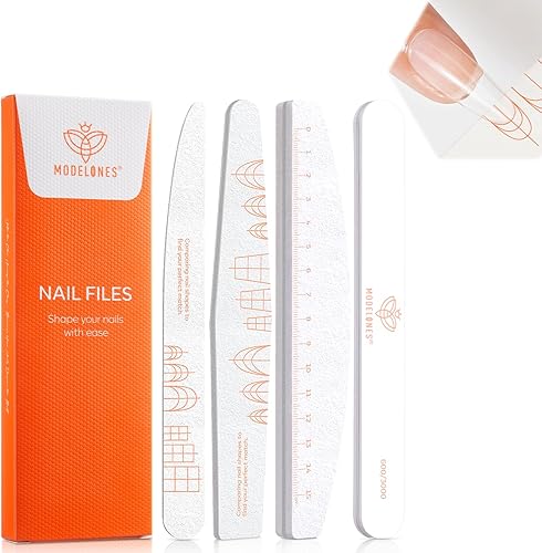 Modelones Limas de uñas y bloques de pulidor de uñas, 4 piezas, tablero de esmeril recortado y en forma de doble cara, grano 100150180 6003000,