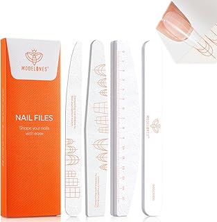 Modelones Nail Files and Nail Buffers Blocks 4 PCS, Double Side Trimed & Shaped Emery Board 100/150/180 Grits 600/3000 Nail Shine Polishing Stick, Reusable Washable Anti-bend Anti-drop Particles White
