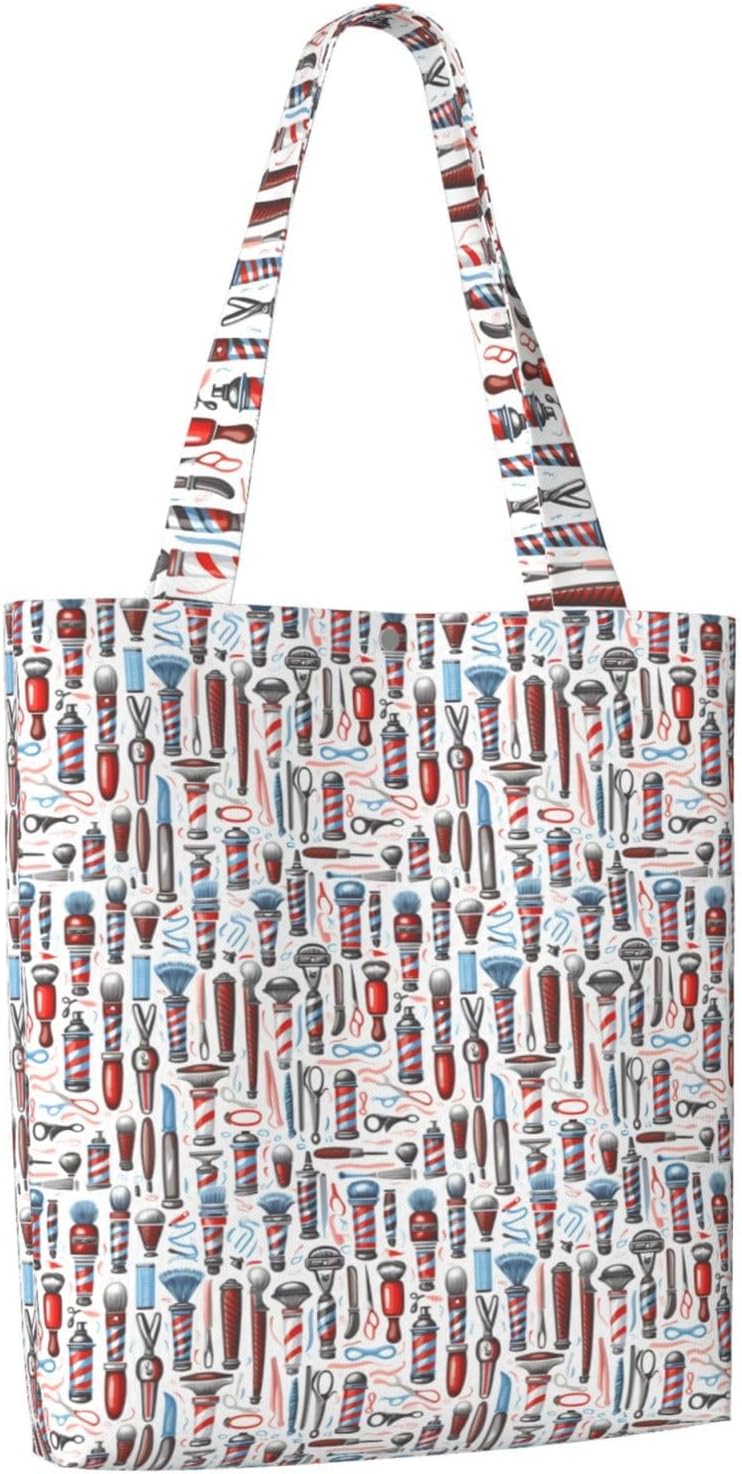 Barber Supplies Pattern Print Canvas Shoulder Bag Large Reusable Tote Lightweight Travel Beach Weekend Getaways image 4