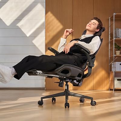 SIHOO B100 PRO Ergonomic Office Chair with Footrest, Mesh Office Chair with Adaptive Lumbar Support, Computer Chair with Wide Headrest, Desk Chair with 360° Rotatable Flip-Up Armrests, Jet Black