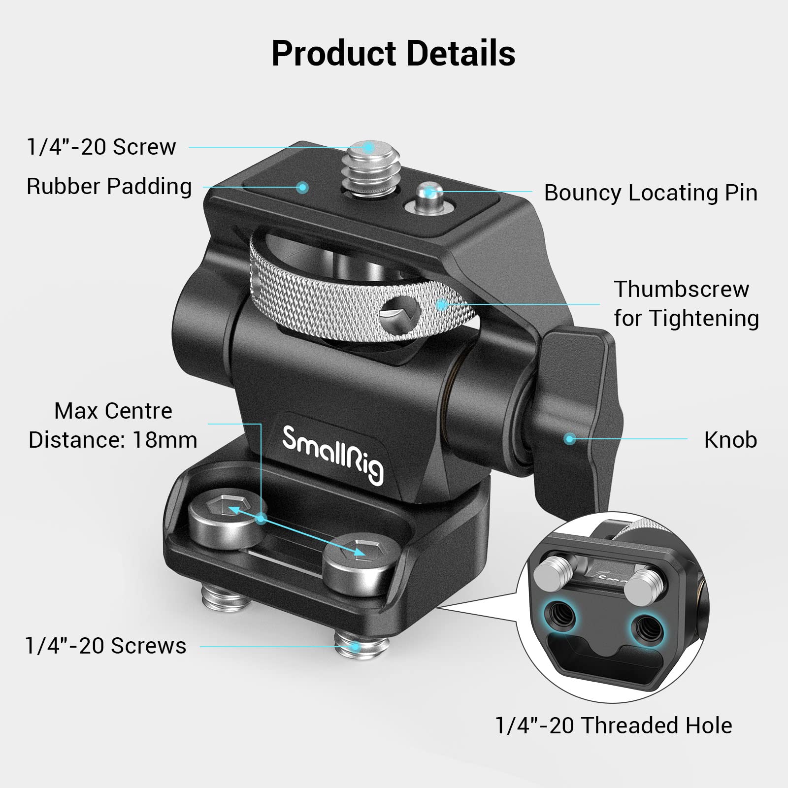 (Versione Aggiornata) SMALLRIG Supporto per Monitor con Due 1/4"- 20 Viti, un Perno Antitorsione Staffa, Girevole a 360° e Inclinazione Regolabile a 180° per Monitor da 5" e 7" - 2904B