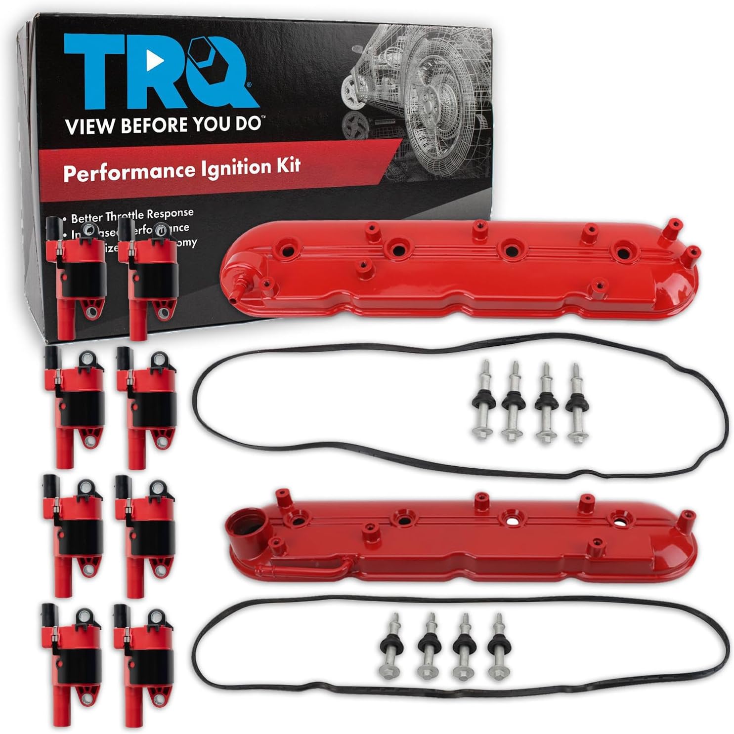 TRQ Ignition Coil Kit 10 Piece Valve Cover Compatible with 2009-2019 Chevrolet Silverado GMC Sierra Savana 2009-2014 Tahoe 2009-2014 Yukon Cadillac Escalade 2009-2019 Suburban 2009-2020 Express