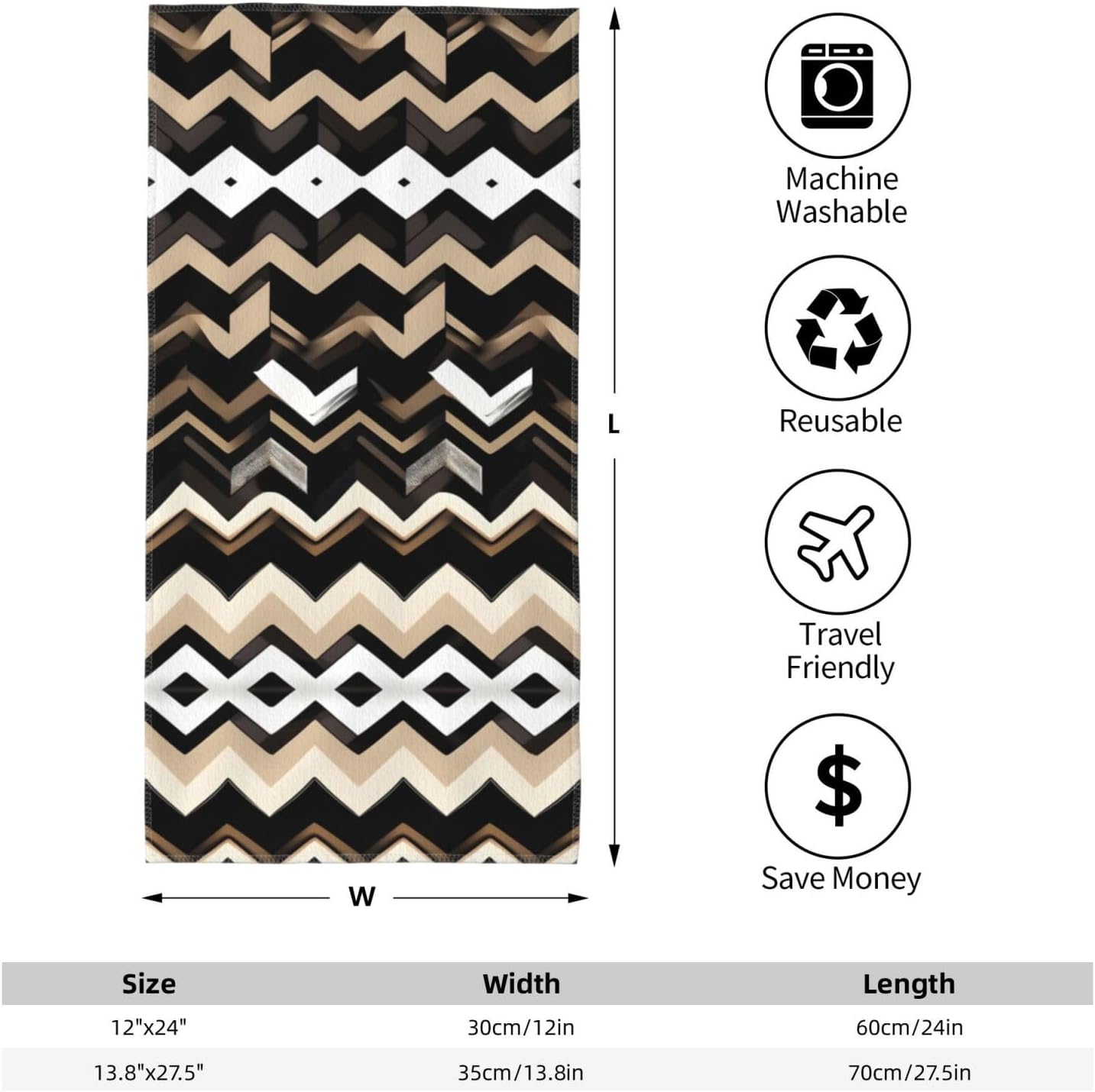Black White Tan Zigzag Print Hand Towels for Kitchen, Decorative Bathroom Towels Decor Farmhouse Cute for Men Women Gifts