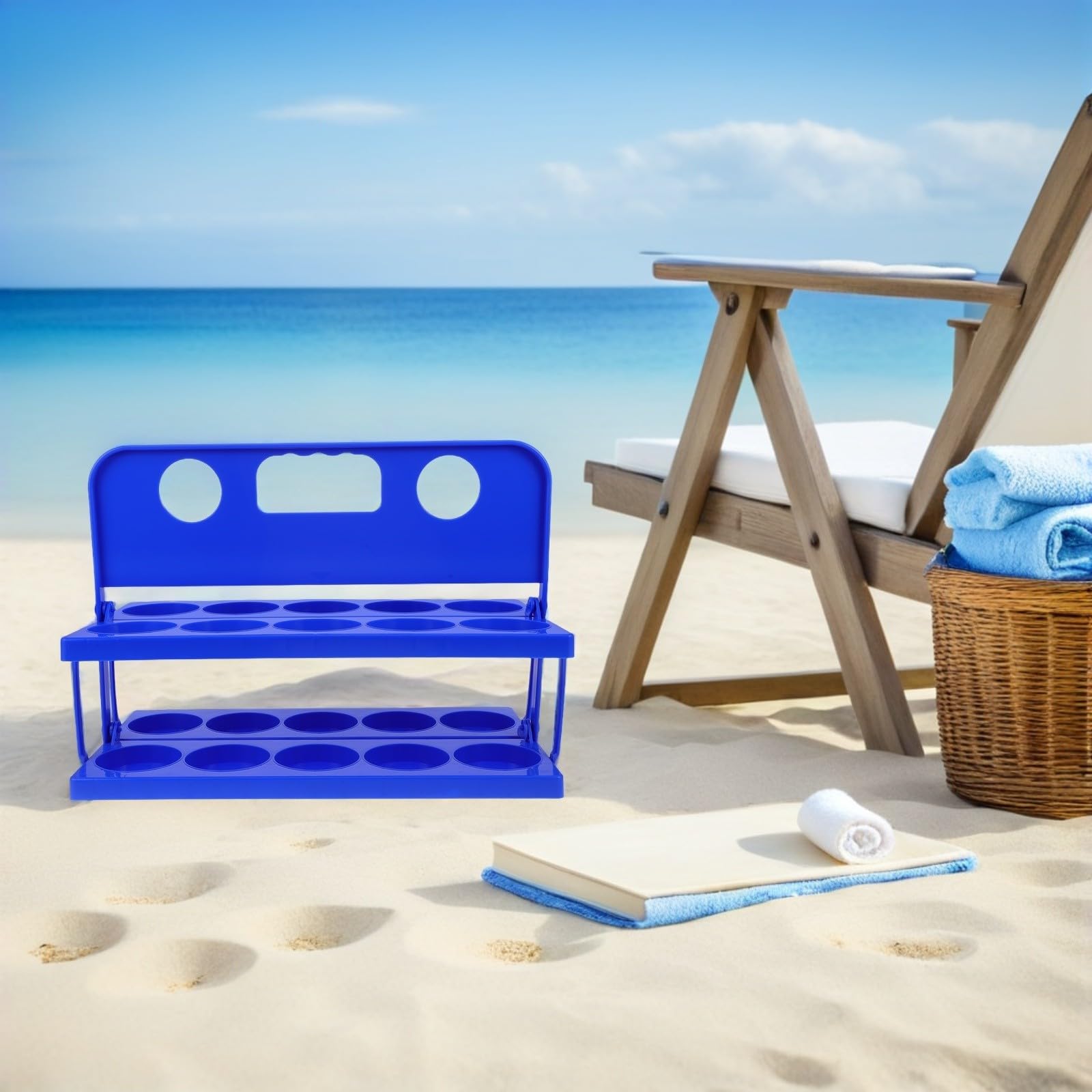 Porte-Gourde Pliable Portable Bleu avec 10 Compartiments et Base Stable pour Séances D'entraînement en Groupe et Voyages