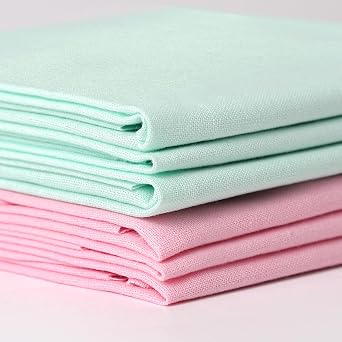 6 Pcs 18 x 21 Inches Cotton Fabric Precut Quilting Fabric Bundles Solid Colors Quilt Material for DIY Craft Sewing Embroidery Pink and Light Green