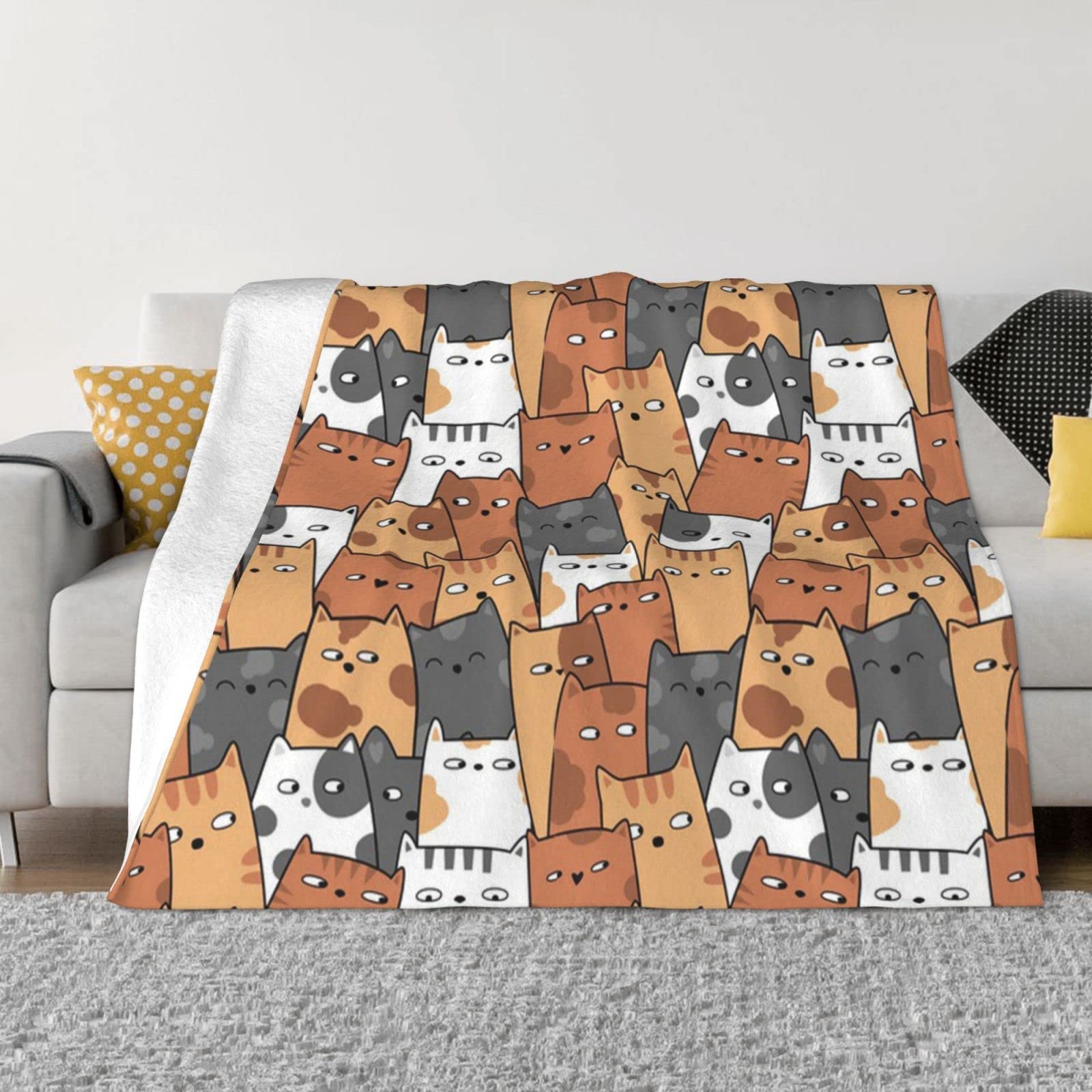 Couverture flanelle chats oranges anti-froid douce pour grand confort
