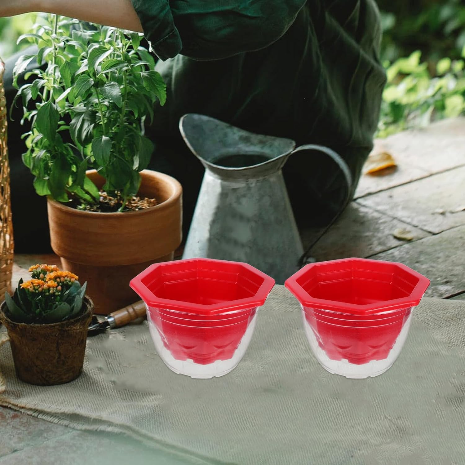 TIDTALEO 12pcs Self Watering Flower Pots with Storage Reservoir Plastic Planters for Indoor and Outdoor Green Plants Gardening Containers