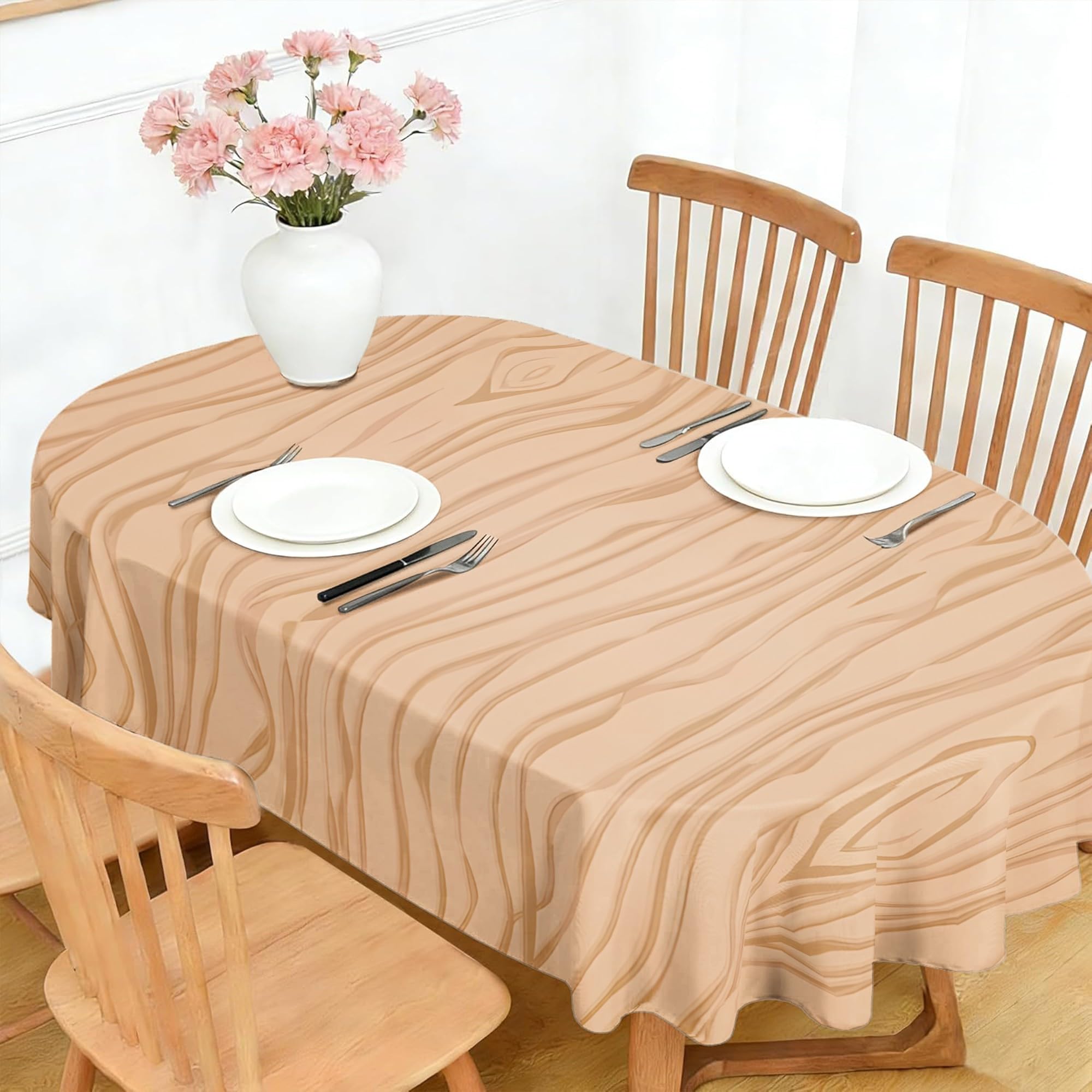 Nappe Ovale 180x240 cm Effet Bois, Imperméable et Anti-tache, Nappe de Table Lavable Impression Planche en Bois, Linge de Table Décoration pour Cuisine Salle à Manger Jardin Terrasse Balcon Q-83