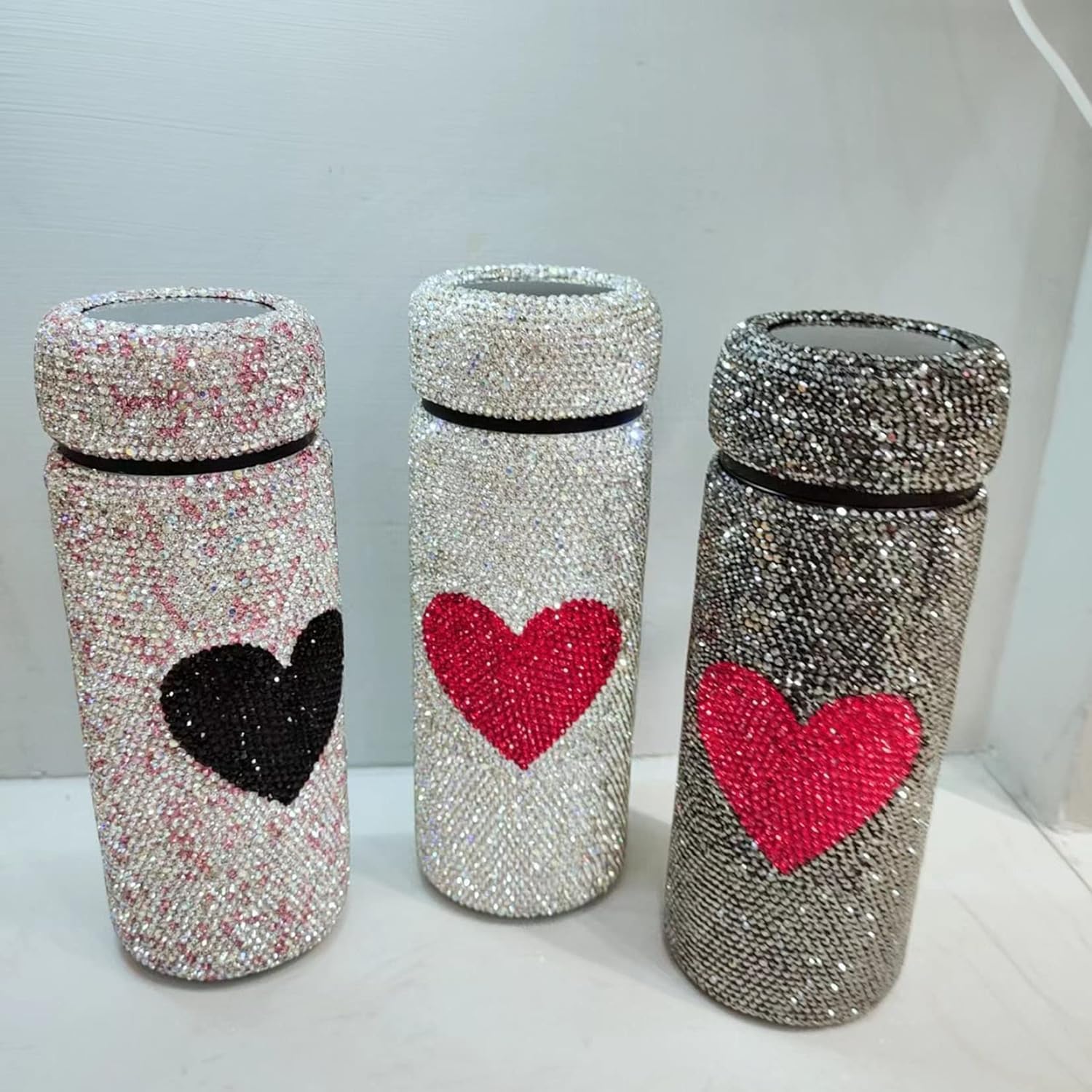 Diamentowy termos, butelka termiczna, Bling Rhinestone butelka na wodę z wyświetlaczem temperatury LED Kubek podróżny z wodą Podróżny kubek na wodę ze stali nierdzewnej(Pink)