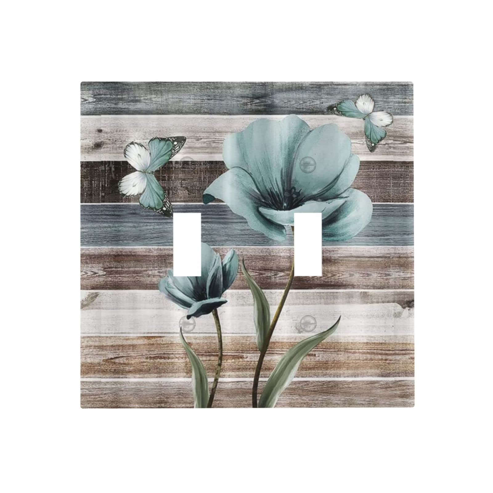 Spshian Decorative Switch Plate Cover - Turquoise Flowers & Butterflies, 2 Gang Double Toggle (5x4.9 In) - View #12