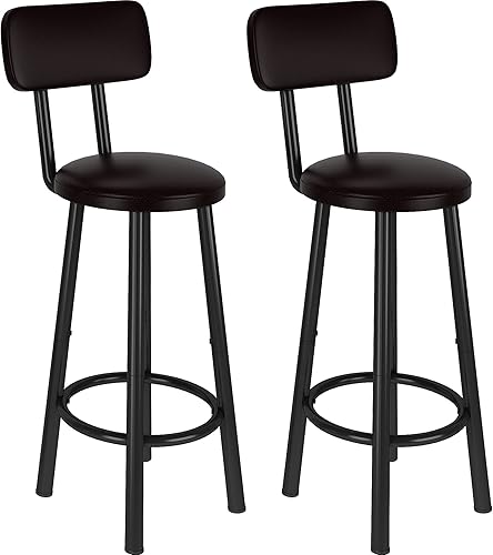 Recaceik Juego de 2 taburetes de bar altos, taburetes de altura de bar, taburetes de desayuno tapizados de poliuretano, reposapiés, montaje simple,