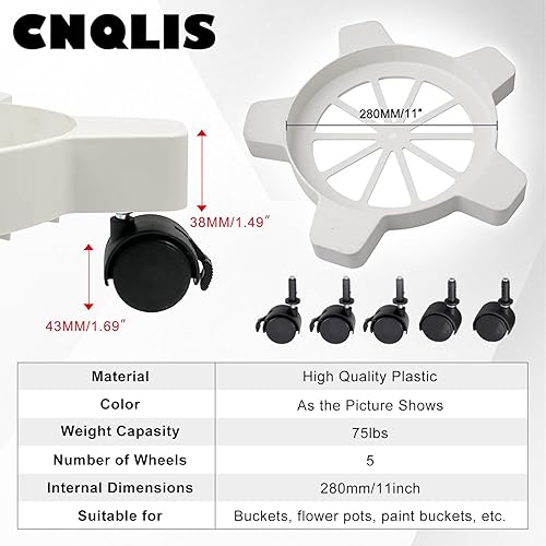 Miniatura 2 de Carretilla de cubo de 5 galones con 5 ruedas giratorias de balanceo suave, 75 libras, sin punta ni derrames para cubo y maceta de 5 galones,