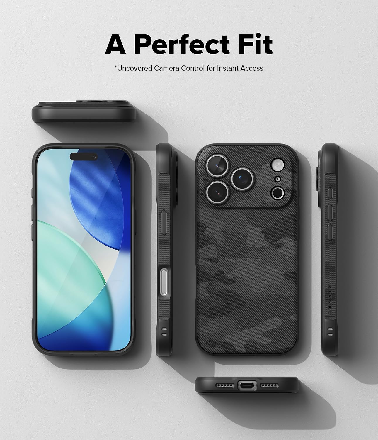 Ringke Onyx for iPhone 17 Pro Max Case, [Feels Good in The Hand] Oil & Dirt Resistant, Individual Lens Covers for Cameras, Non-Slip Enhanced Grip Lightweight Cover - Camo Black