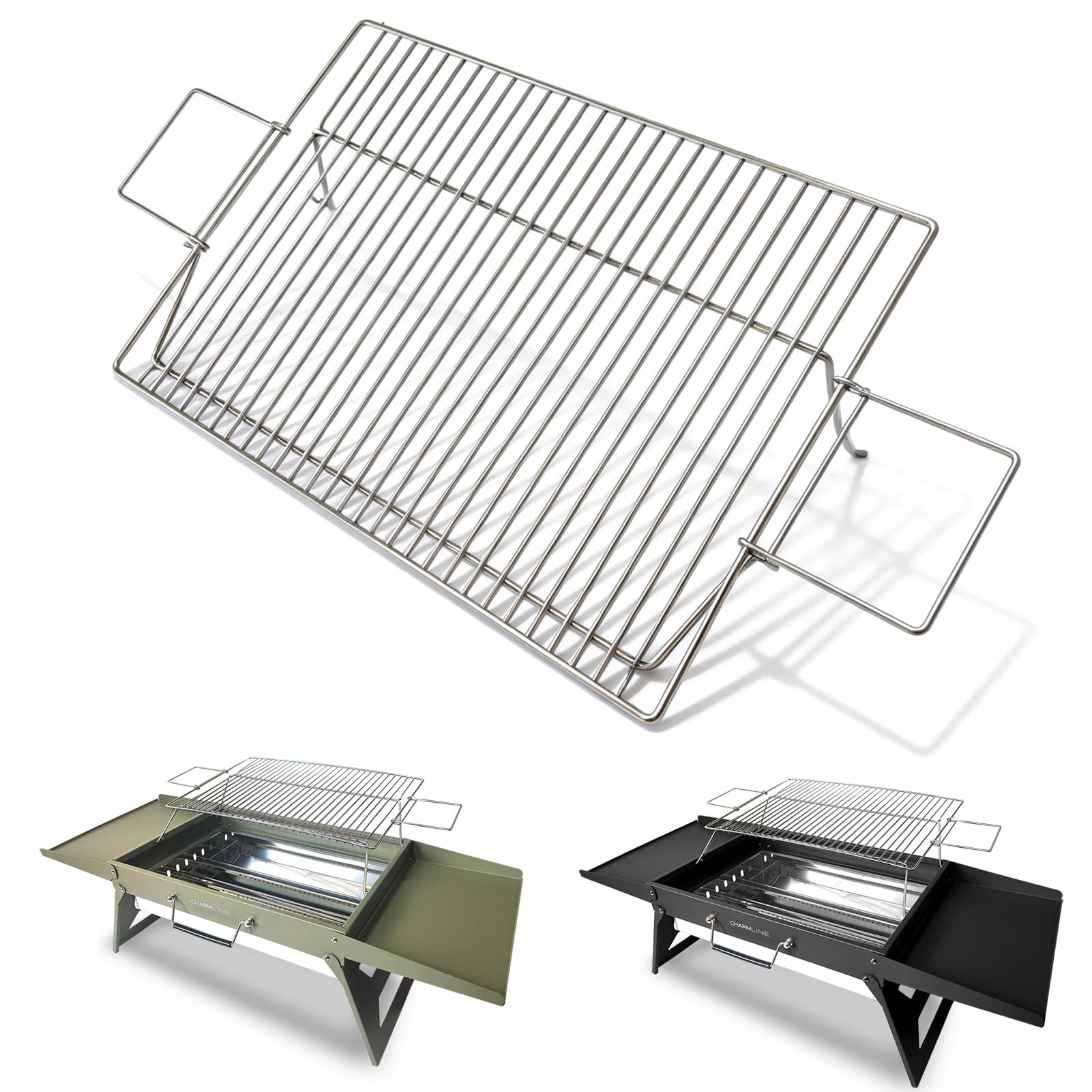 Charmline Stainless Steel Grill Grate Replacement, Lift-Up BBQ Cooking Grid with Handles, Suitable for Charmline Portable Charcoal Grill, Ideal for Meat, Steak & Outdoor Camping (51 x 35 cm)