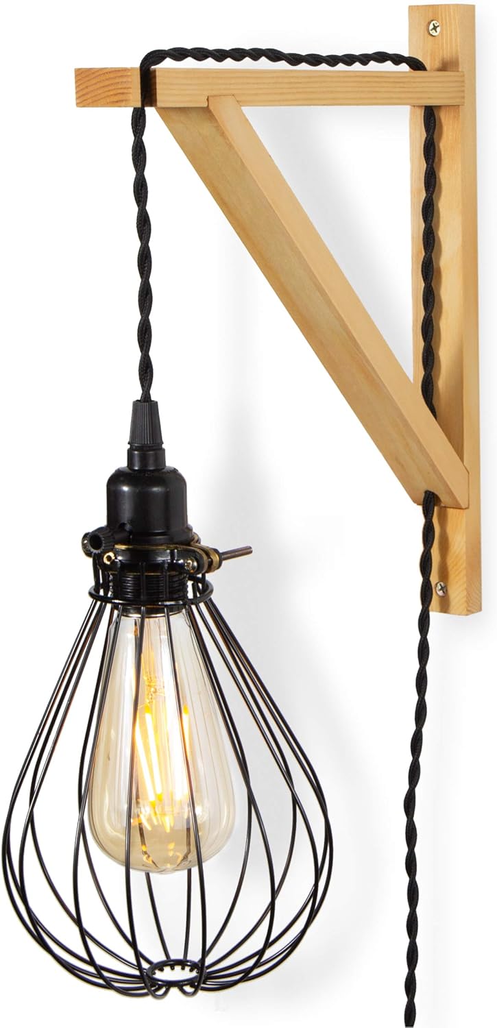 Rustic State Palma Wall Mount Wood Triangle Sconce Bracket for Plug in Hanging Pendant Light Lamp Cord Kit Fixture - DIY Shelf Project Decoration - Decorative Plant Hanger - Natural - Set of 2