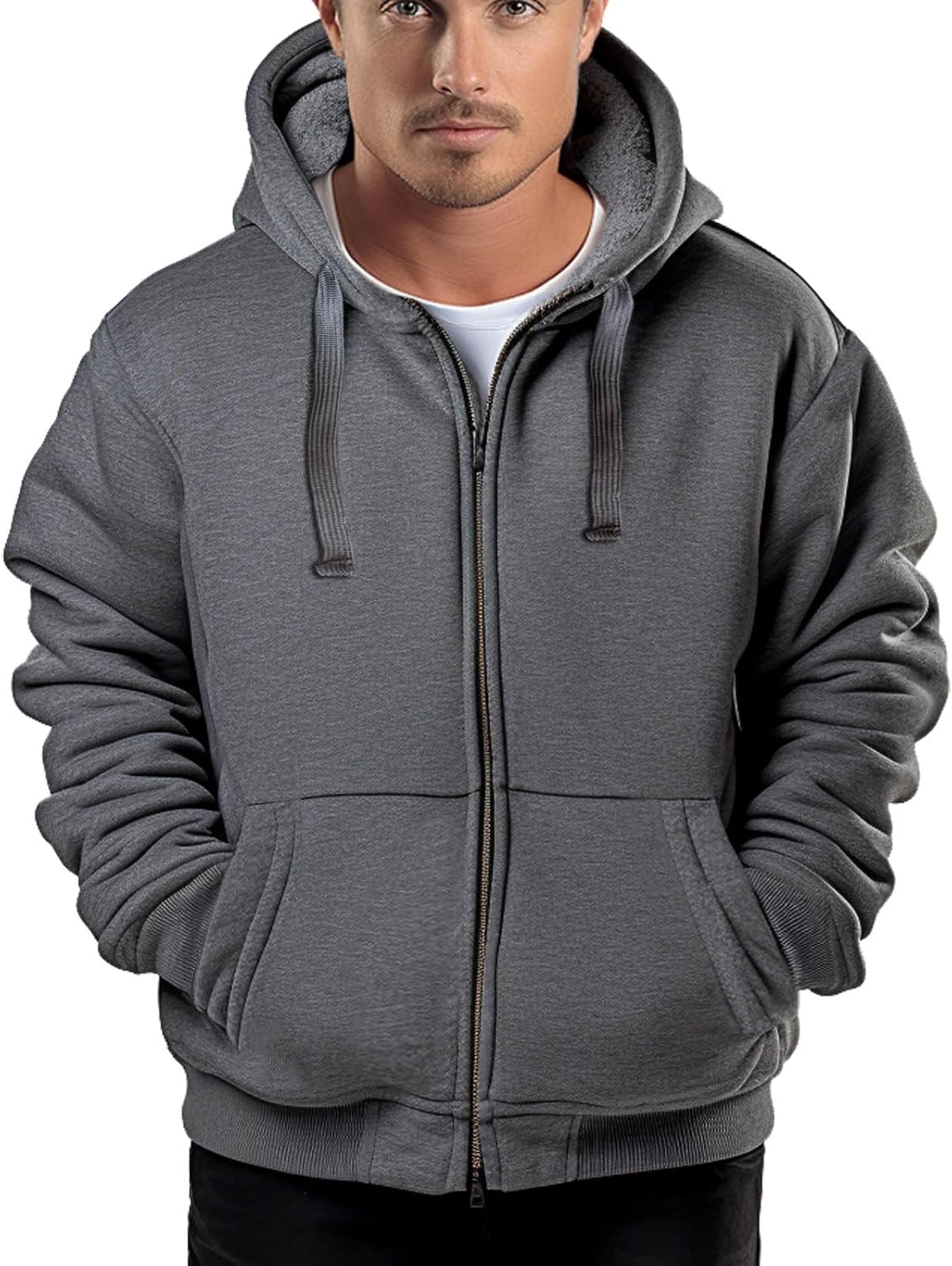 Hoodies for Men Heavyweight Sherpa Fleece Lined Sweatshirt Full Zip Up Thick Winter Coats Hooded Warm Jacket