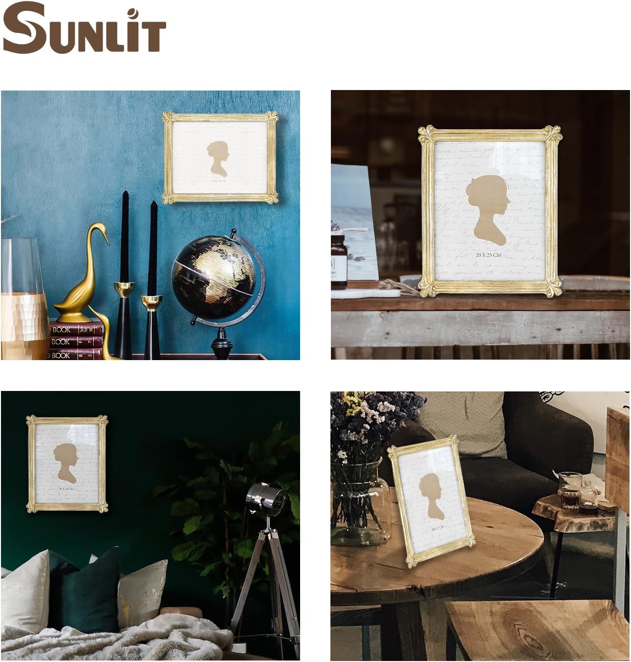 Sunlit Vintage Picture Frame 8x10 Inch, Luxury Antique Photo Frames with Glass Front, Photo Display, Tabletop Wall Hanging, Gift Ideas, Gold and Silver