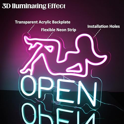 Miniatura 5 de Señal de Neón Abierta para Bar, Letrero LED Rosa de Dama de Neón para Decoración de Pared, Letrero de Luz de Neón de Letras Azules para Iluminar