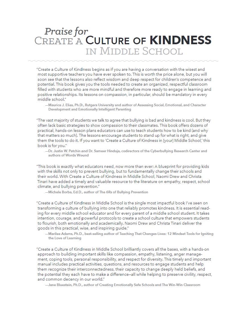 Create a Culture of Kindness in Middle School: 48 Character-Building Lessons to Foster Respect and Prevent Bullying (Free Spirit Professional®)