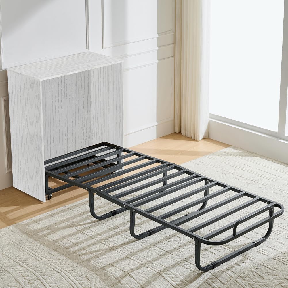 Shally Dogan Mobile Letto a Scomparsa, Giroletto Singolo Salvaspazio Richiudibile con Materasso Ergonomico Incluso, Armadio e Lettino da Parete Pieghevole Estraibile con Doghe (Bianco Frassinato)