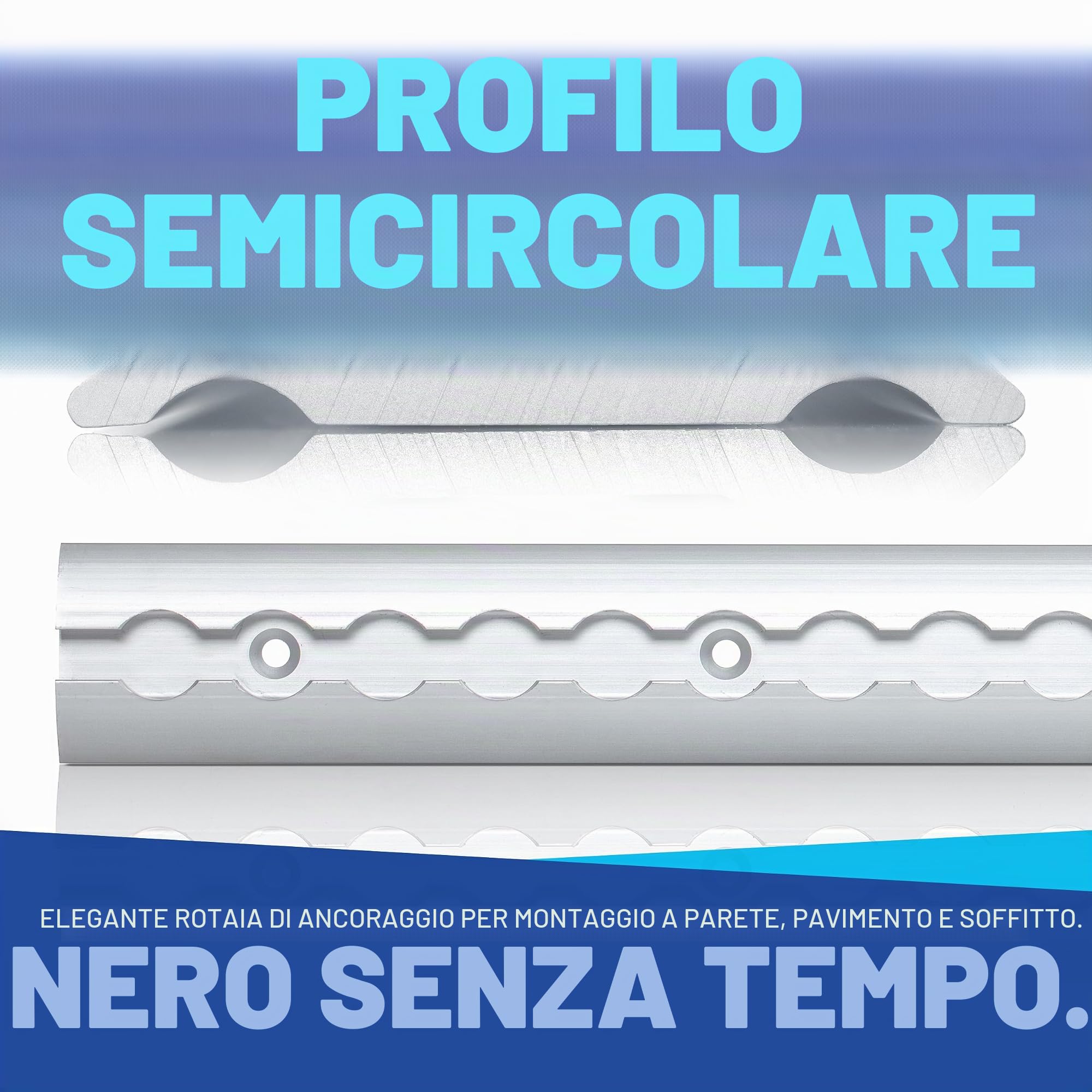 NTG 2 Pezzi da 2 m di Binario semicircolare in Alluminio - Set Risparmio -10 Pezzi di raccordi in plastica | Binario di Fissaggio Forato | Anodizzato Argento | Fissaggio del carico per Camion e campe