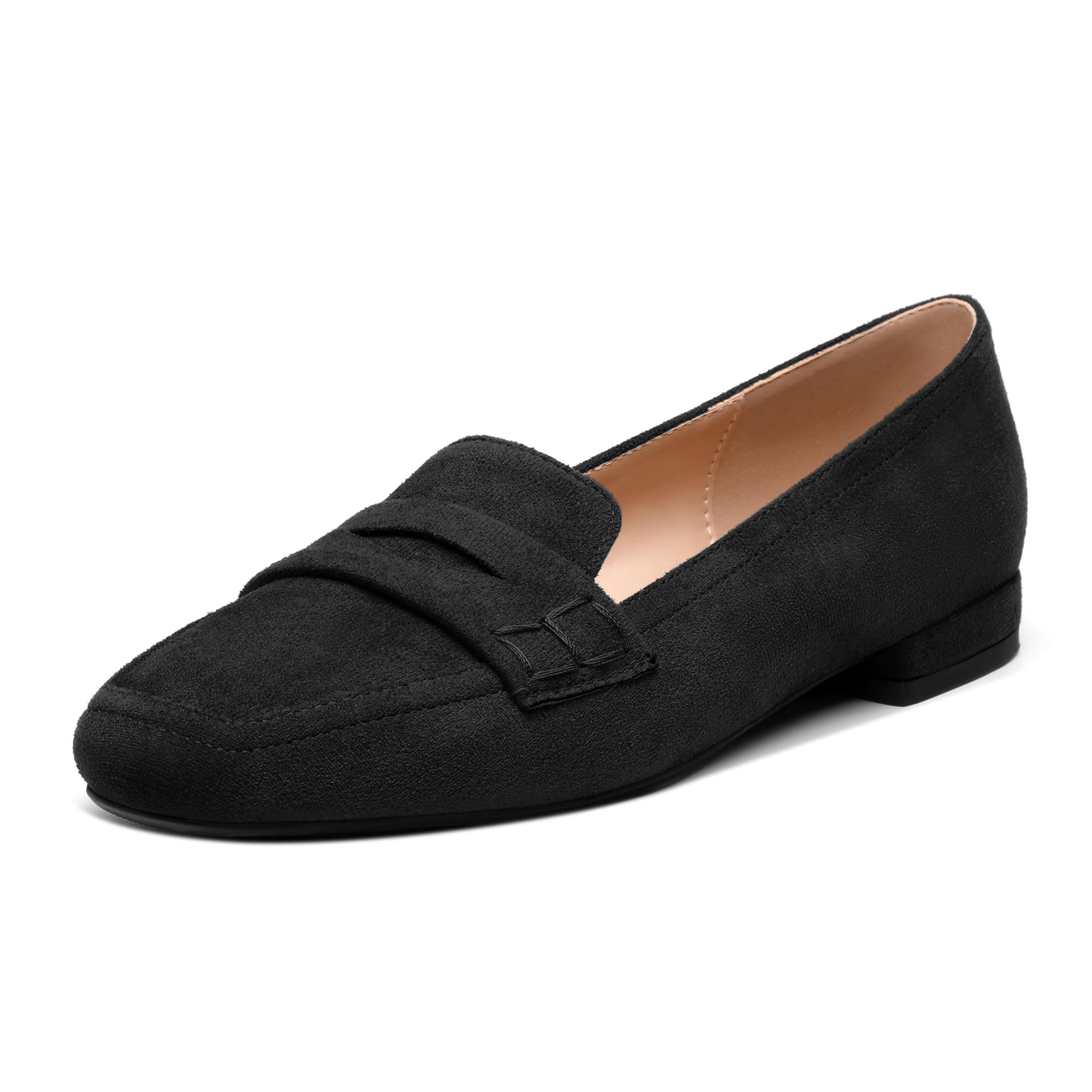MODENCOCO Women's Loafers Comfortable Square Toe Flats Soft Women's Loafers & Slip-ons Fashion Suede Dress Shoes for Work Dating Casual