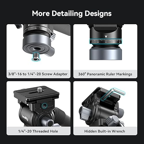 Miniatura 7 de SmallRig Cabezal de video con base niveladora, placa de liberación rápida para Arca Swiss y mango ajustable, cabezal de fluido para cámaras