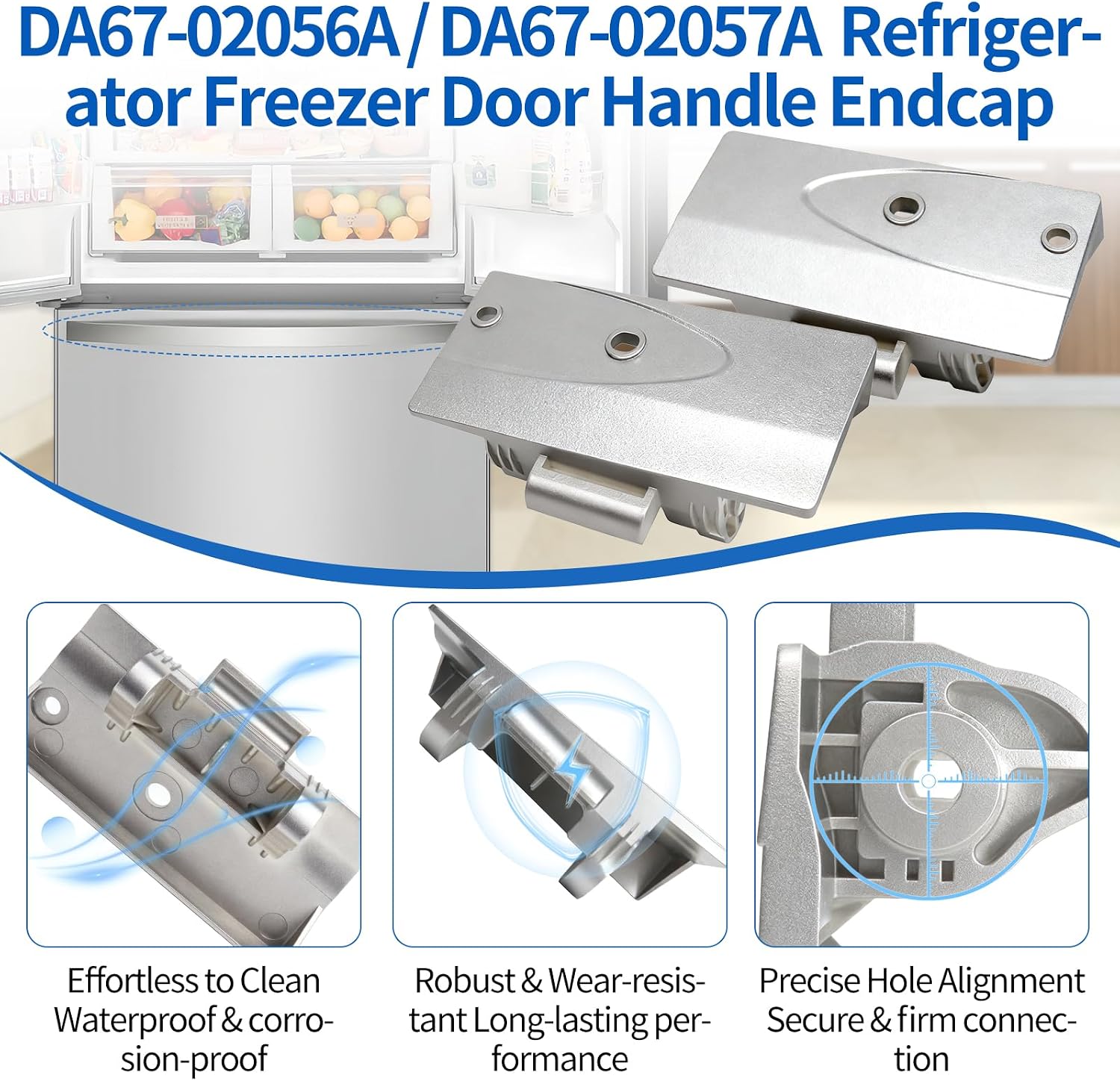 DA67-02056A DA67-02057A Refrigerator Freezer Door Handle Endcap Kit - R&L Compatible with Samsung, DA67-02056A - R Side DA67-02057A - L Side French Freezer Handle Mount Cap Replace 2041361 2041362