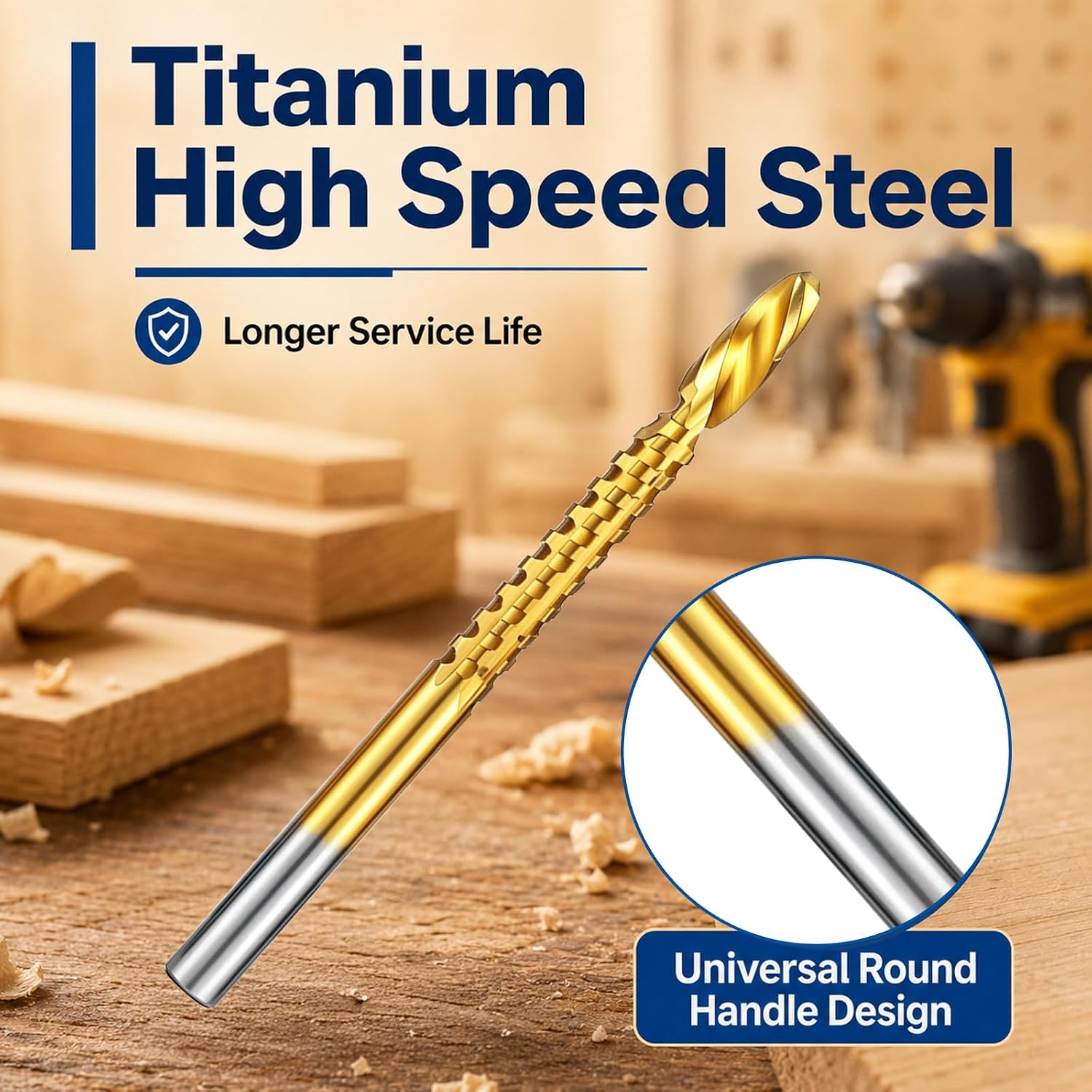 8 Pack Side Cutting Drill Bits, Titanium Coated HSS Twist Drill Bit Set