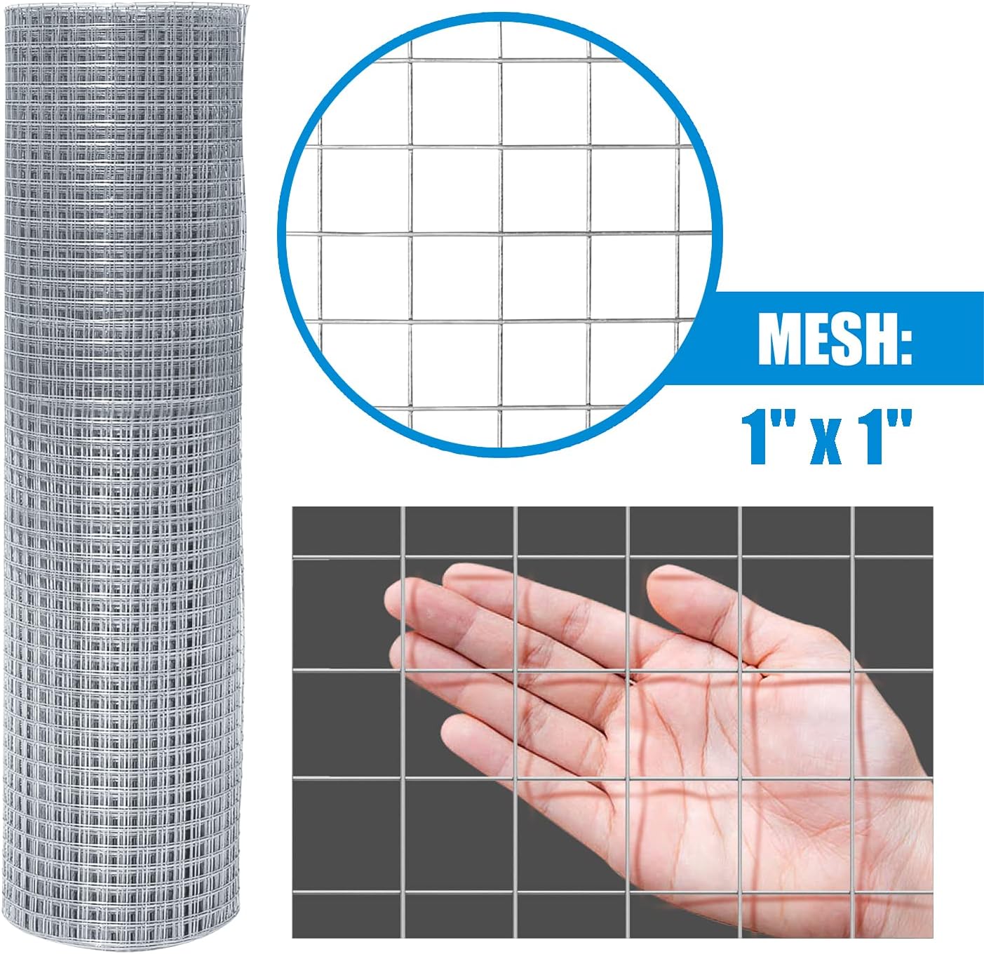 Fencer Wire 48-Inch x 100 ft. Hardware Cloth, 16 Gauge Hot Dipped Galvanized Wire Mesh Roll, 1-Inch Grid Chicken Wire Fence, Welded Wire Fencing, Concrete Wire Mesh