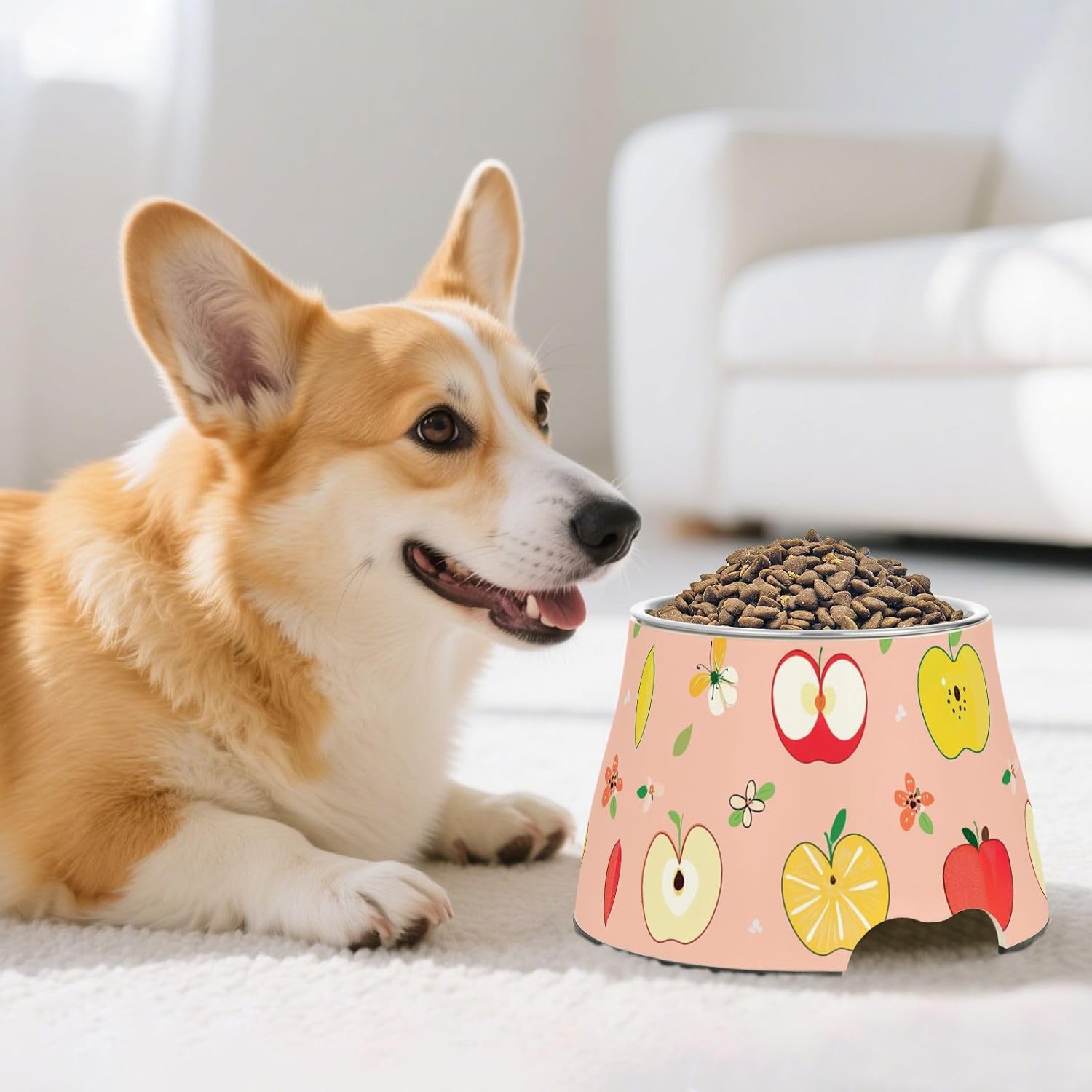 Cute Apples Fruit Peach Dogs Food Water Bowl Non Slip Stainless Steel Cats Basic Bowls for Slow Feed Cats Comfort Feeding