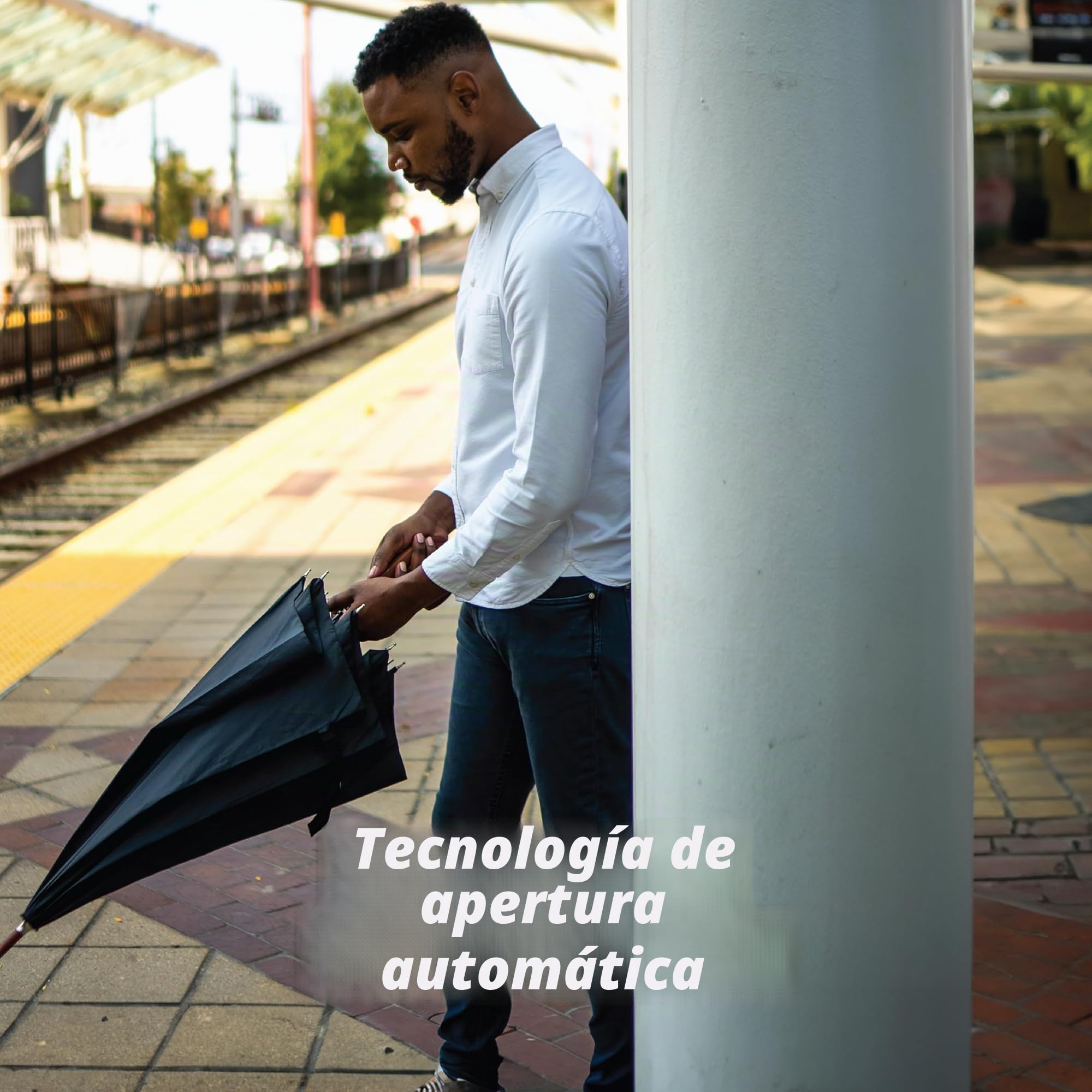 totes Paraguas de madera con apertura automática., Black (Negro) - 9302
