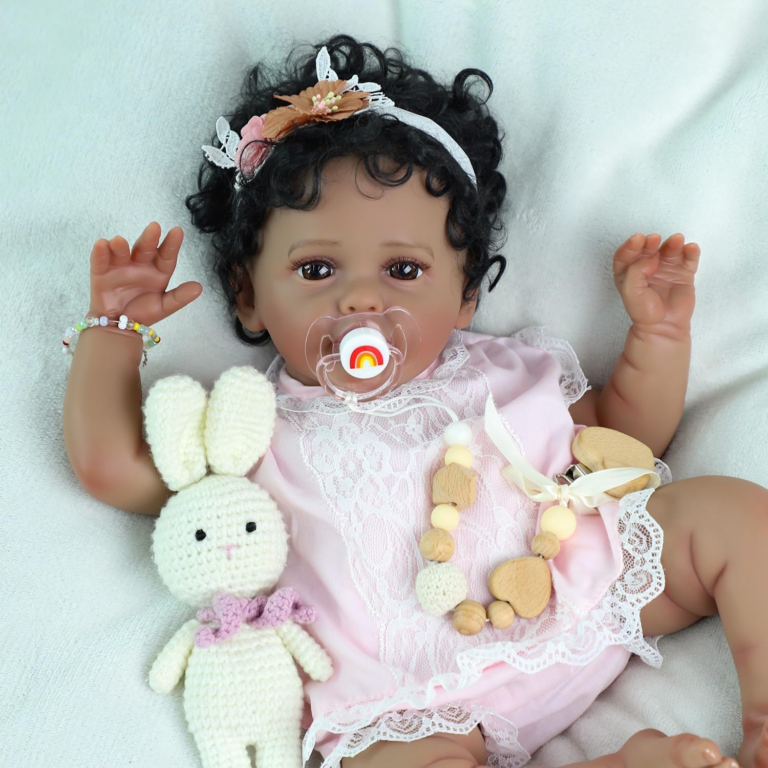 SCOM Reborn Baby Dolls Black Girl - 20 Inch African American Realistic Newborn Girl Doll, Lifelike Weighted Soft Body, Christmas Birthday Gift for Kids Age 3+