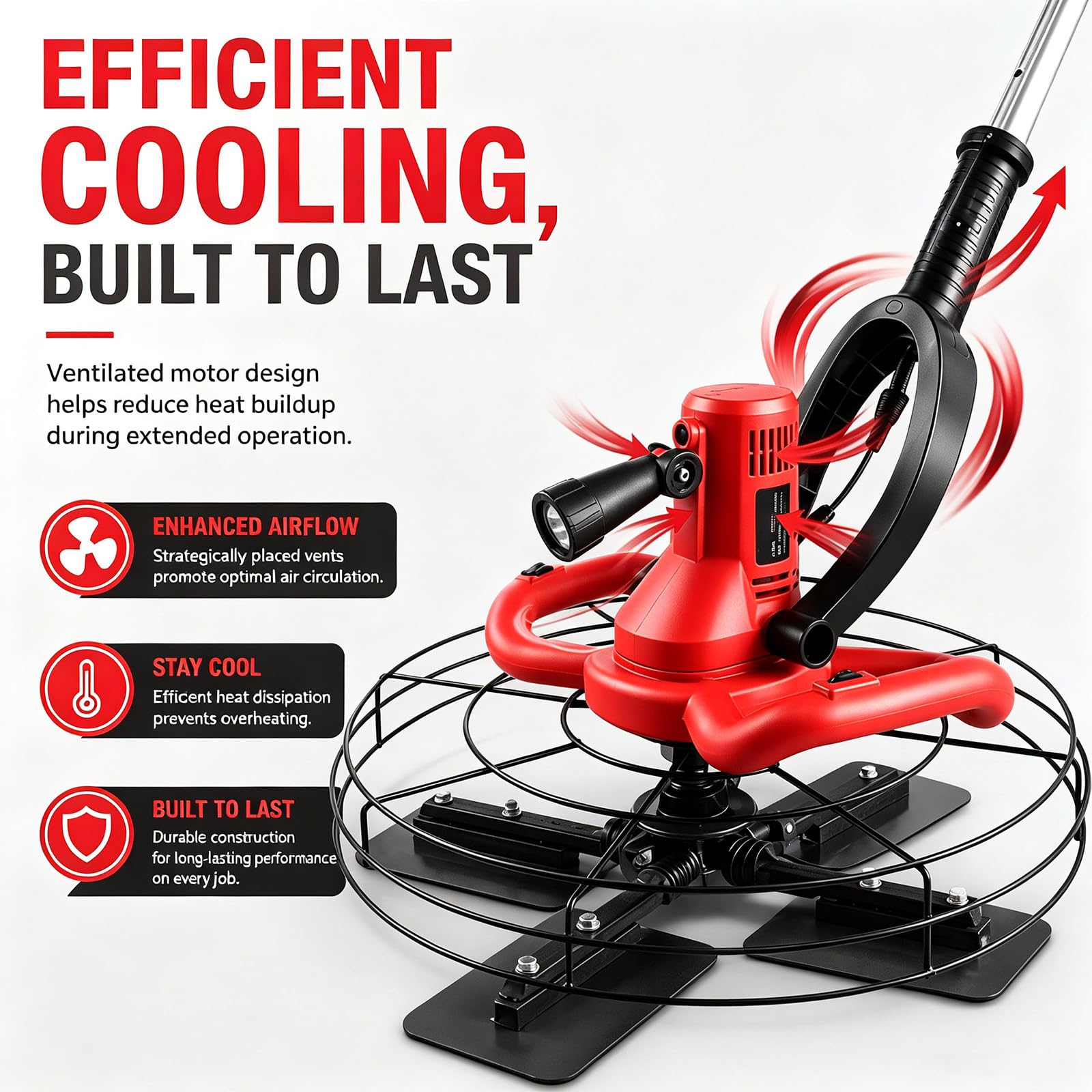 Máquina Alisadora De Yeso para Paredes 1680w, Llana Eléctrica De Acabado De Hormigón con Luz LED, Cable 8m, 6 Velocidades para Cemento, Yeso Y Mortero