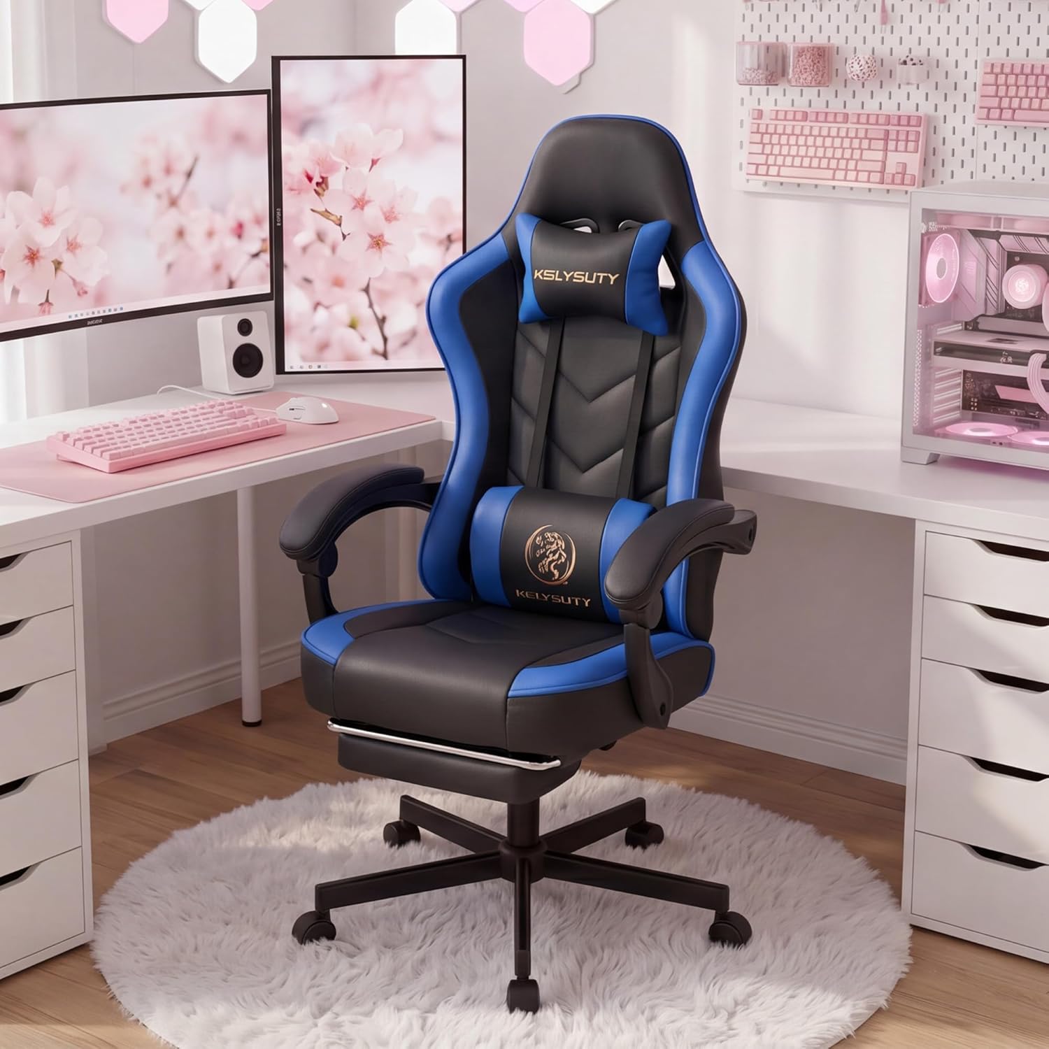 Mistpeople Gaming Chair, Ergonomic High Back Computer Chair with Footrest, Lumbar Support & Pocket Spring Cushion, Comfortable Swivel Home Office Desk Chair for Adults