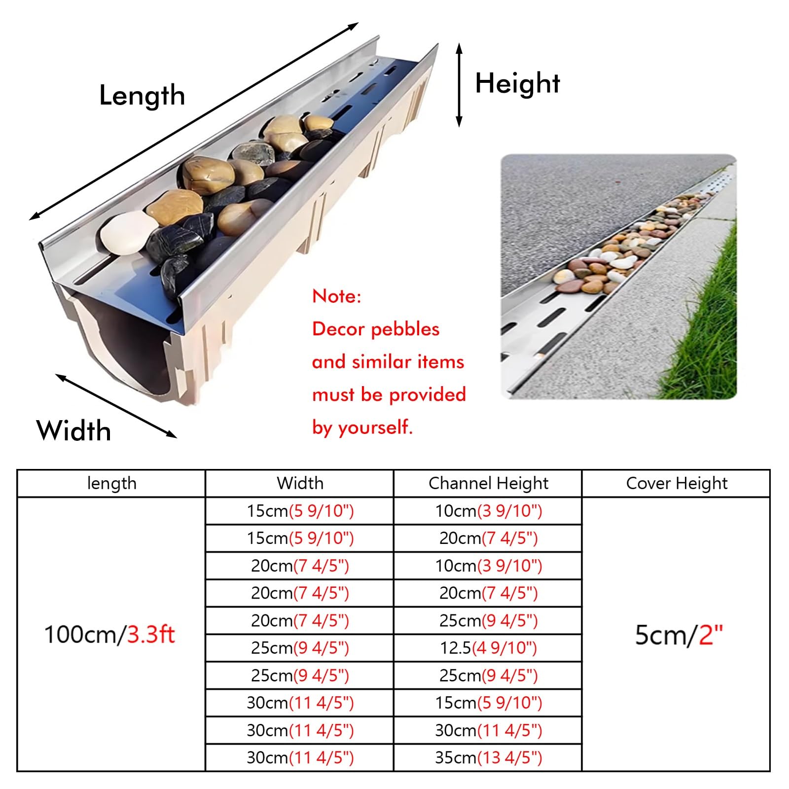 Zestaw kanałów drenażowych do dużych obciążeń - Odpływ kanałowy ze stali nierdzewnej z rusztem - 1 szt(100x25x30cm)
