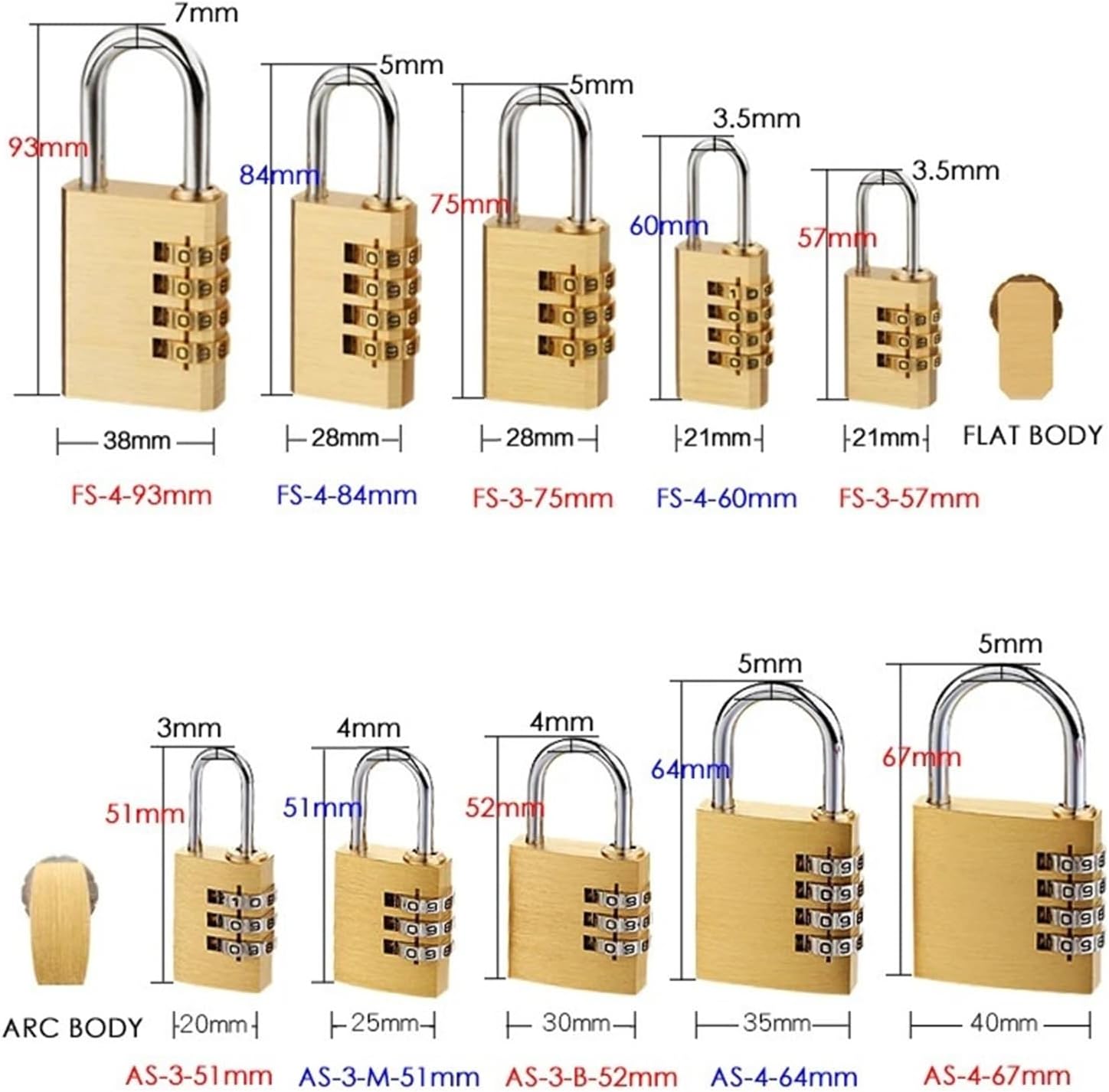 Solid Brass Copper Padlock Password Combination Code Lock for Gym Digital Locker Suitcase Drawer Lock Hardware 1Pcs(AS-3-B-52)