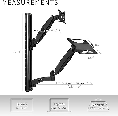 Miniatura 3 de VIVO Soporte de pared para monitor y laptop con contrapeso de altura ajustable para pantallas de hasta 27 pulgadas, STAND-SIT1L
