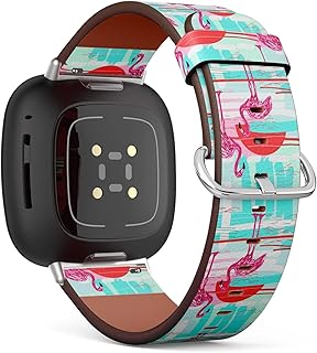CJBROES Replacement Leather Watch Band, Compatible with Fitbit Versa 3 and Fitbit Sense of Wristband Bracelet Accessory - Beautiful Tropical