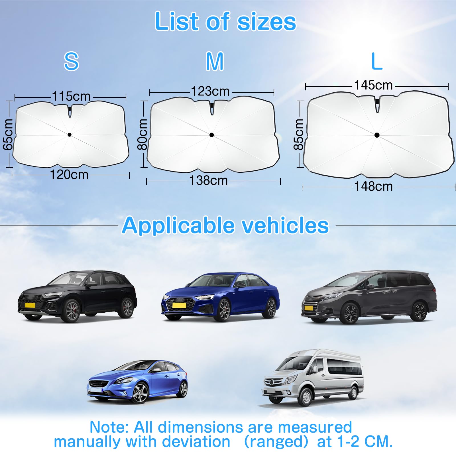 Graplan Sonnenschutz Auto Frontscheibe 140x80cm - UV-Schutz Mit 10-Knochen-Faltstruktur