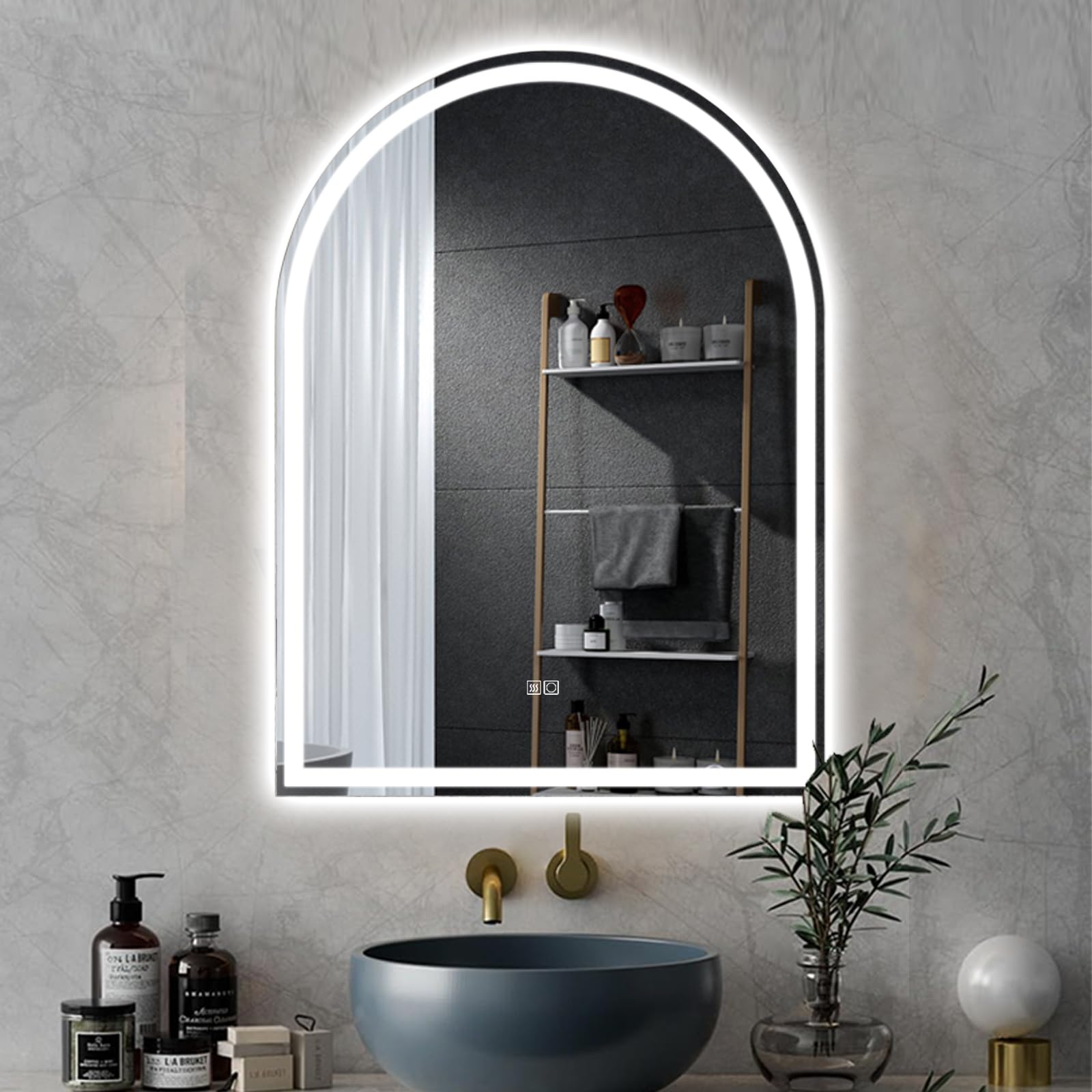 MIQU Arched Wall Mirror 80x60cm, Anti Fog Smart Illuminated Bathroom Mirror with LED, Dimmable 3-Color Lighting 3000K/4000K/6500K, IP44, for Bathroom Dressing Room Bedroom