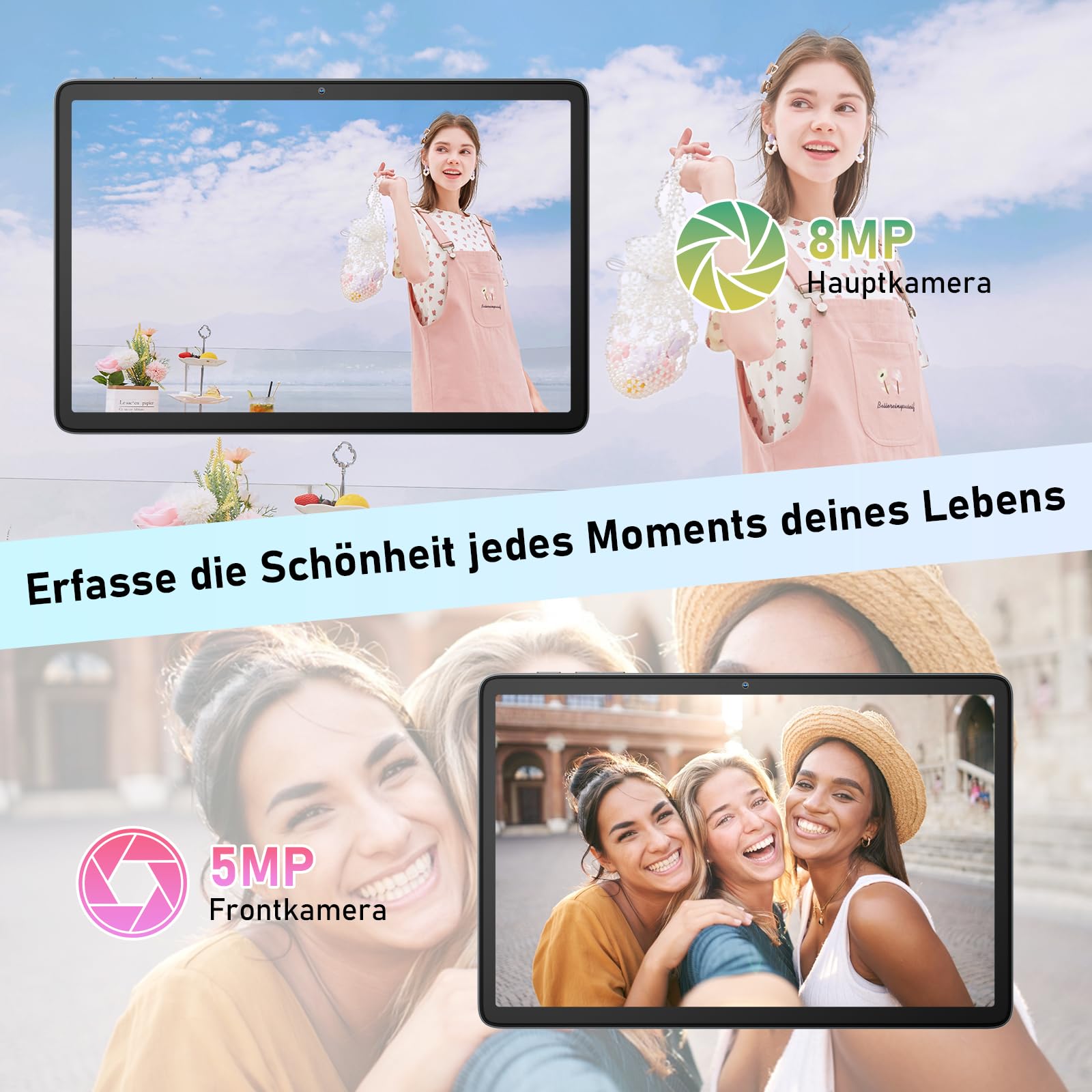 Blackview Tab60 WiFi Tablet 10 Zoll, PC Tablet Android 15, 12GB(4+8Erweiterung) RAM+128GB ROM(2TB TF), Octa Core WiFi 6, 1280 * 800 HD, Widevine L1, 5100mAh, Dual Kamera 5MP+8MP, BT 5.2