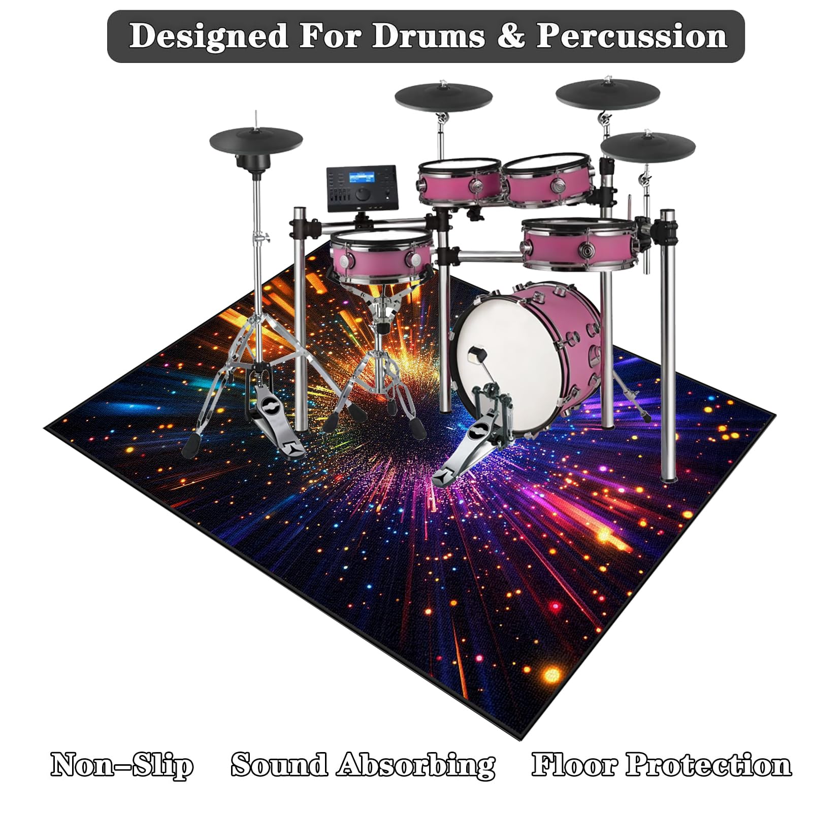 Tappetino per Batteria Elettronica, Tappeto Batteria Insonorizzato, Drum Carpet per Rullante Grancassa Tamburo Jazz Batteria, Tappetini Strumenti Musicali 180 x 140 cm